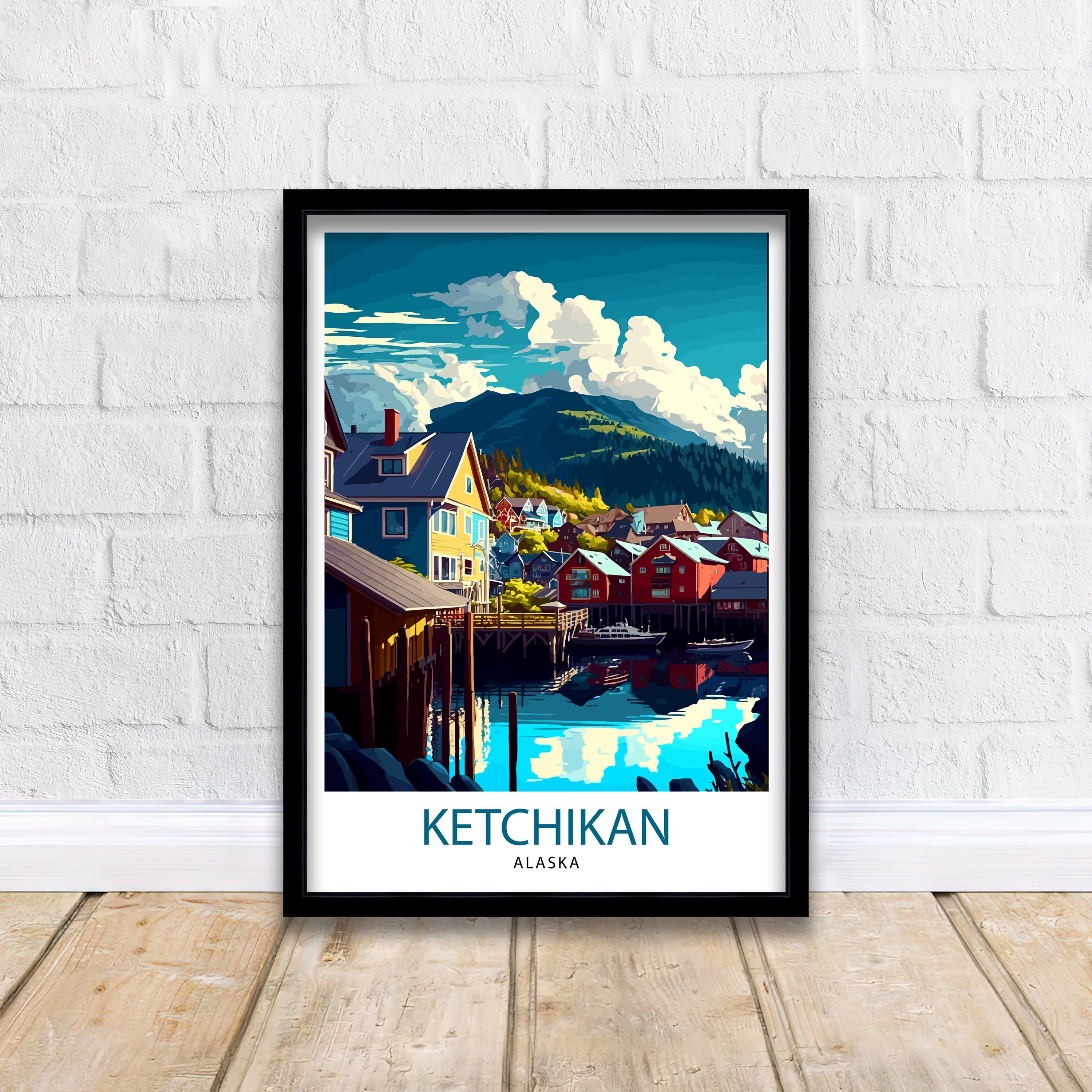 Ketchikan Alaska Travel Print|, Ketchikan Wall Art, Alaska Coastal Decor, Travel Poster, Ketchikan Scenic Print, Home Decor