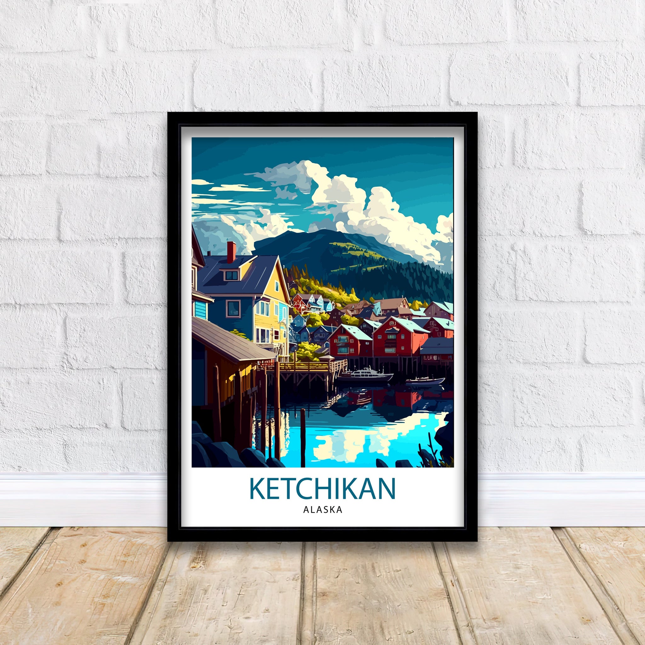 Ketchikan Alaska Travel Print|, Ketchikan Wall Art, Alaska Coastal Decor, Travel Poster, Ketchikan Scenic Print, Home Decor