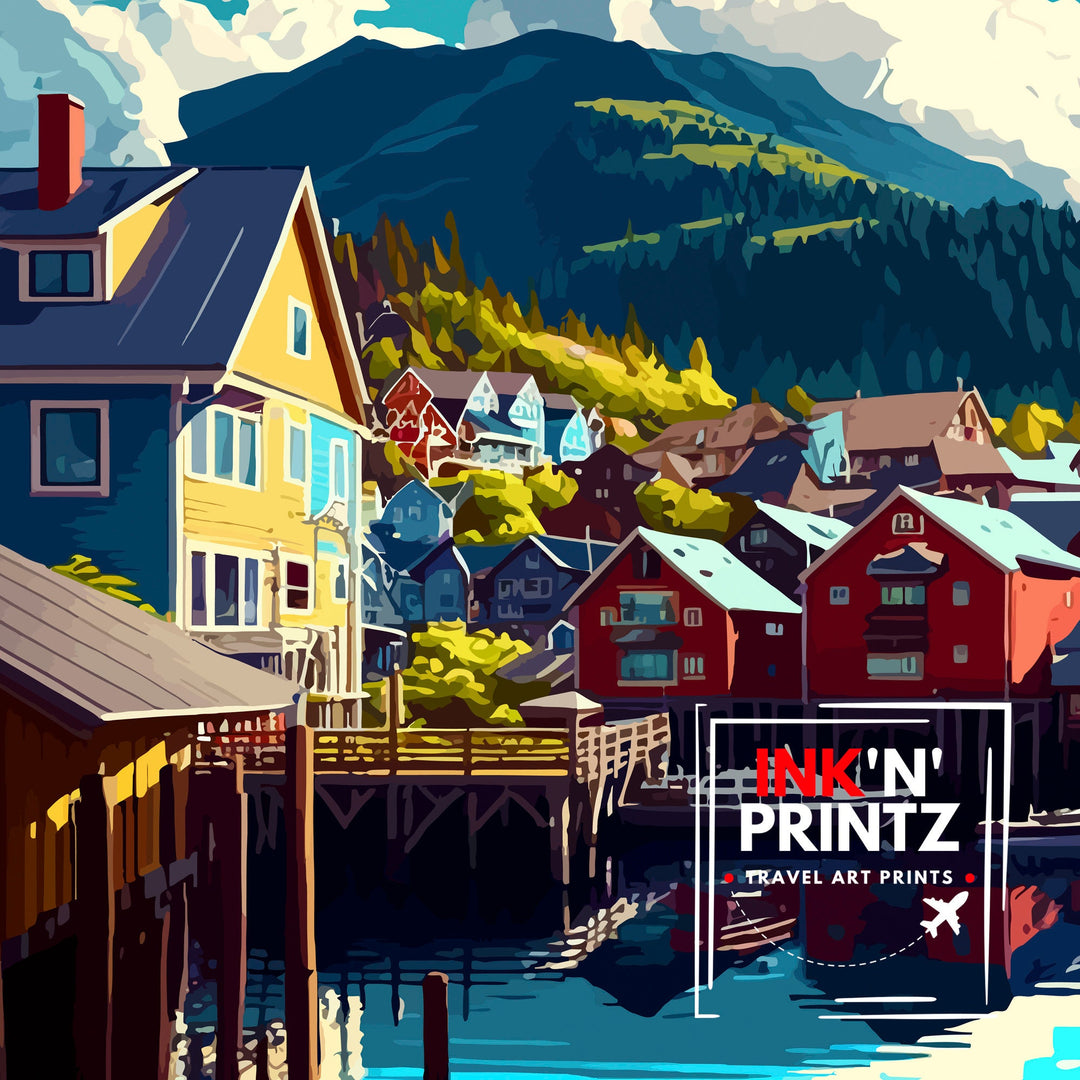 Ketchikan Alaska Travel Print|, Ketchikan Wall Art, Alaska Coastal Decor, Travel Poster, Ketchikan Scenic Print, Home Decor