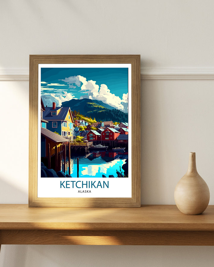 Ketchikan Alaska Travel Print|, Ketchikan Wall Art, Alaska Coastal Decor, Travel Poster, Ketchikan Scenic Print, Home Decor