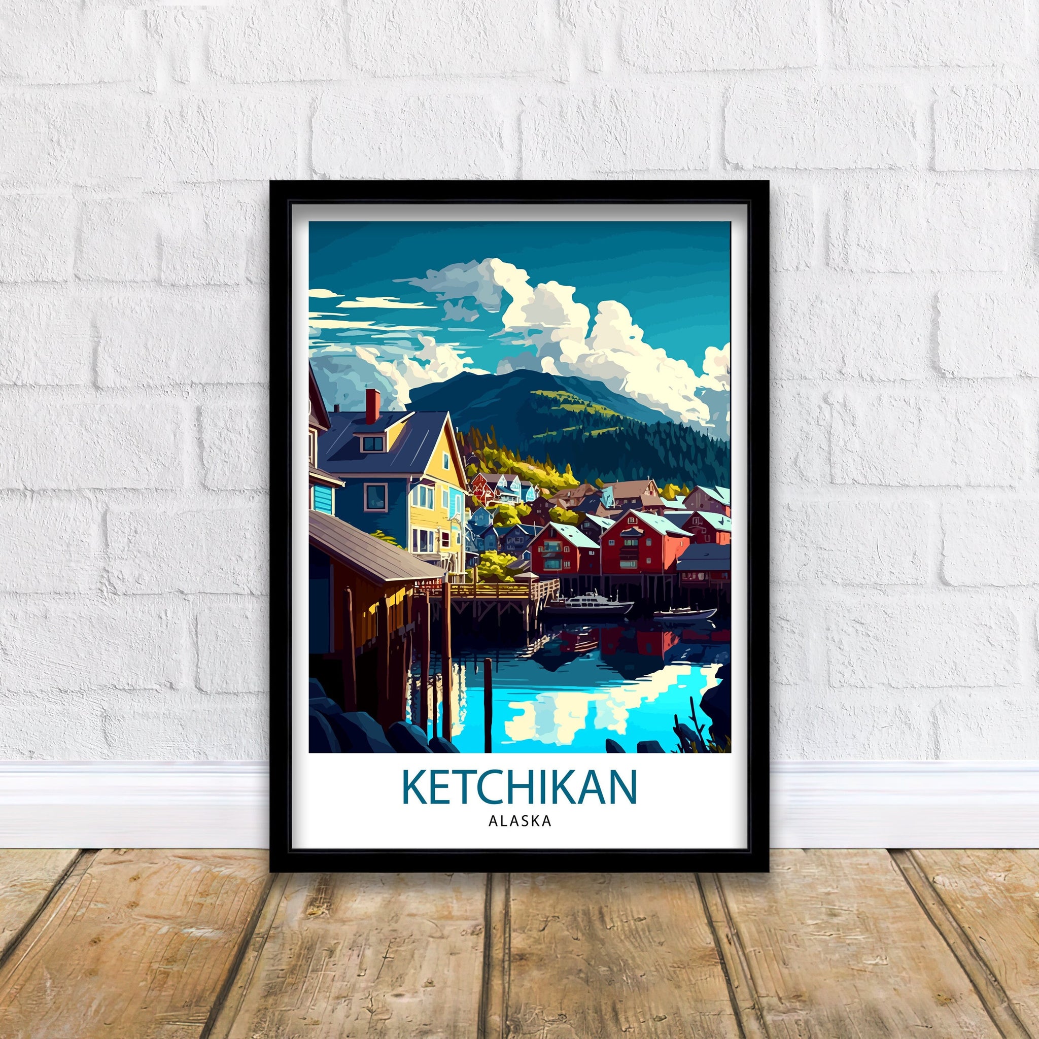 Ketchikan Alaska Travel Print|, Ketchikan Wall Art, Alaska Coastal Decor, Travel Poster, Ketchikan Scenic Print, Home Decor
