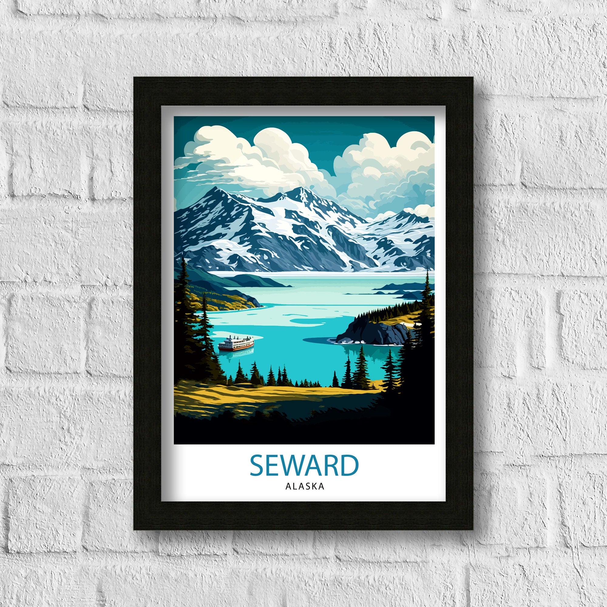 Seward Alaska Travel Print| Seward Wall Art Alaska Coastal Decor Travel Poster Seward Landscape Print Home Decor