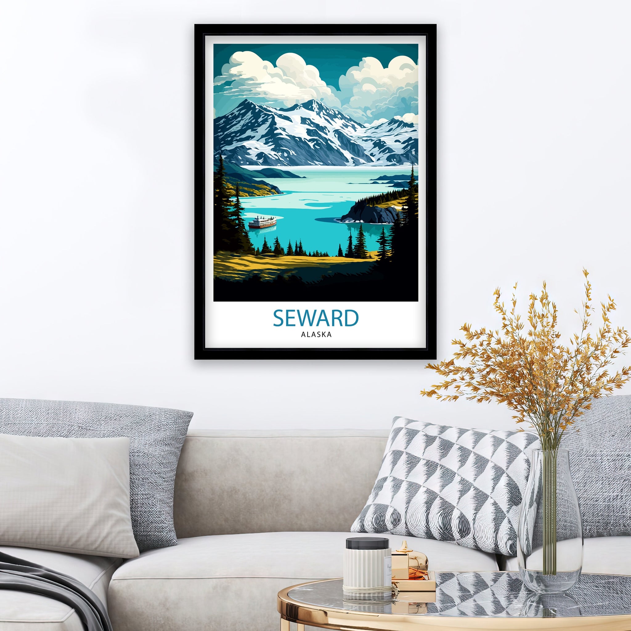 Seward Alaska Travel Print| Seward Wall Art Alaska Coastal Decor Travel Poster Seward Landscape Print Home Decor