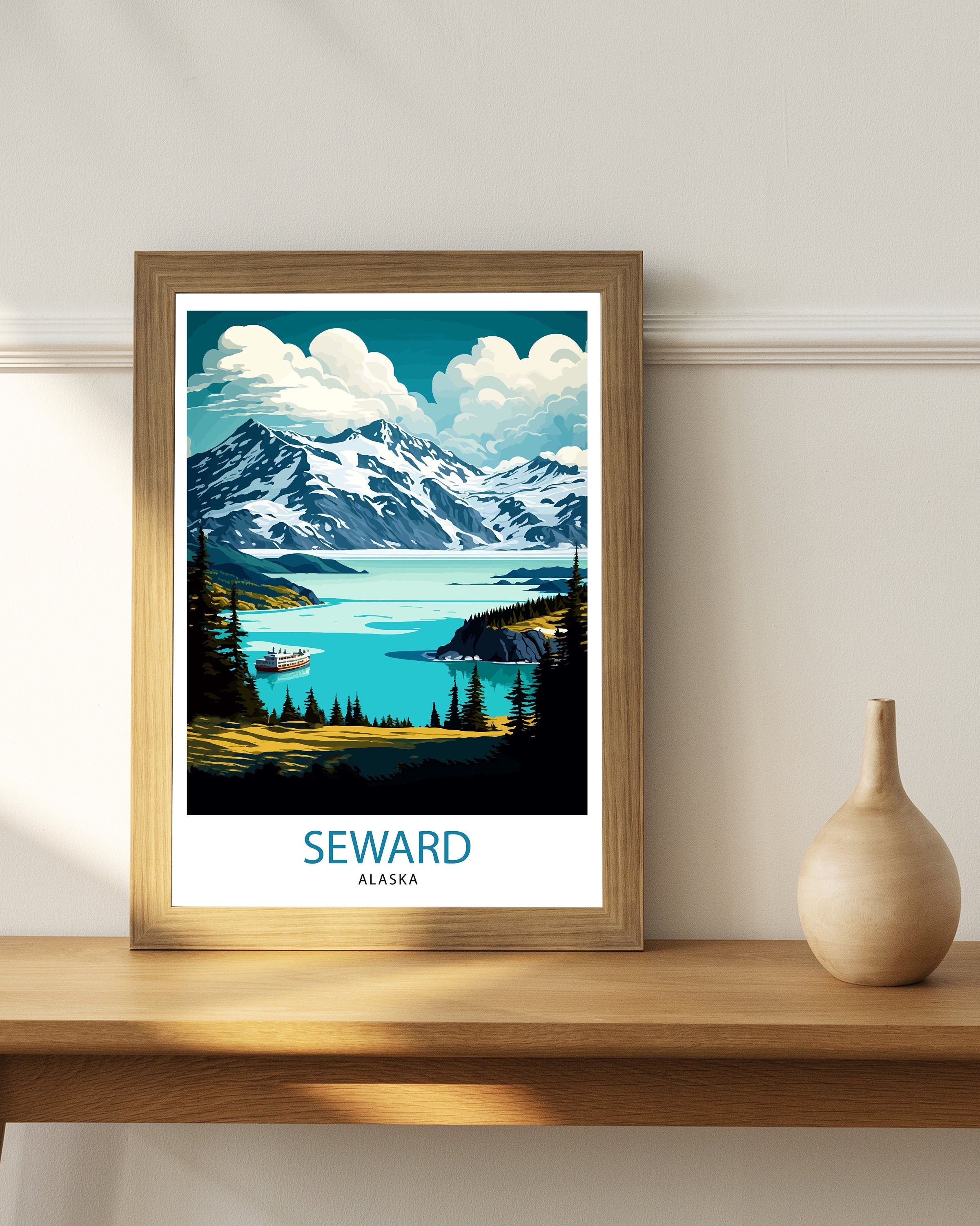 Seward Alaska Travel Print| Seward Wall Art Alaska Coastal Decor Travel Poster Seward Landscape Print Home Decor