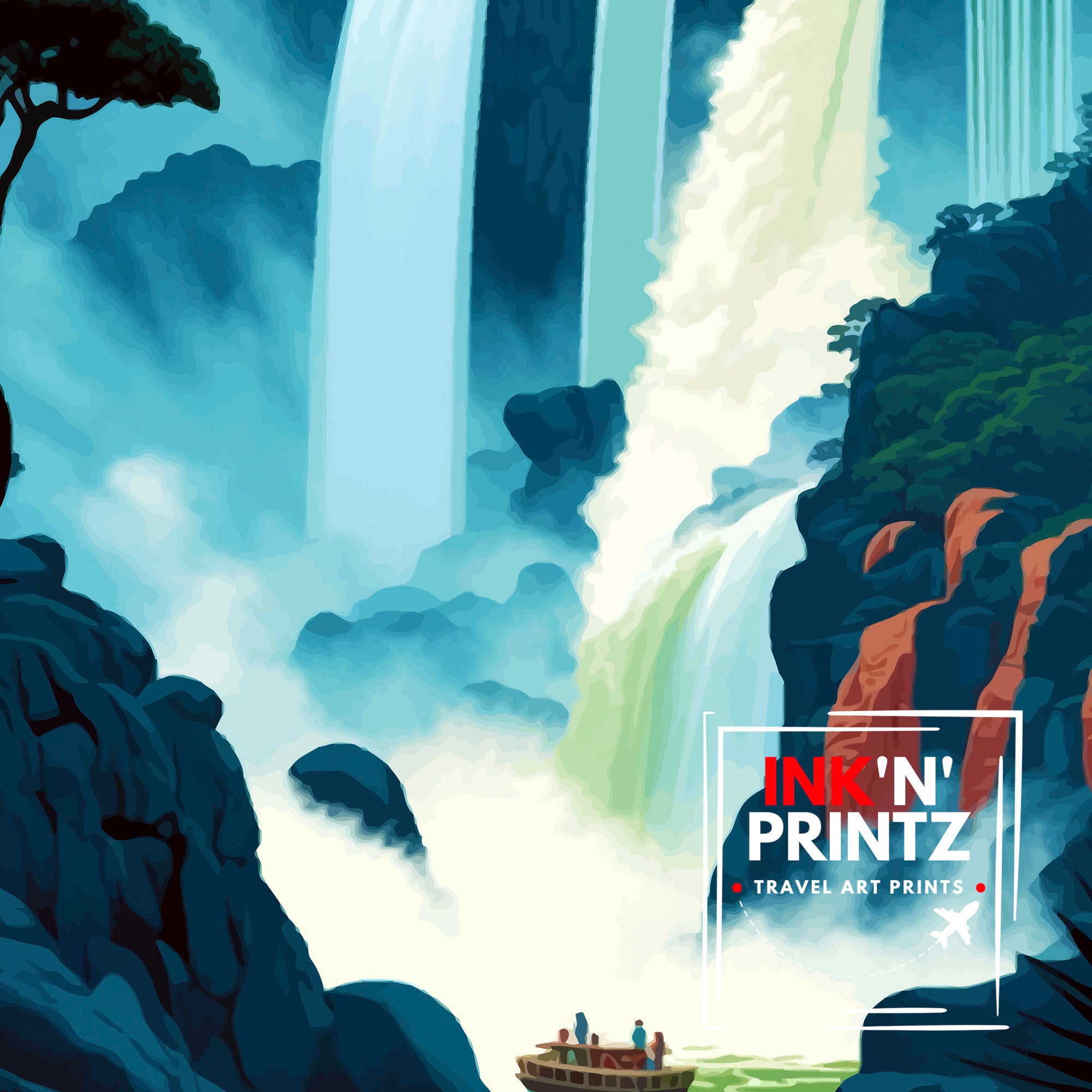 Iguazu Falls Argentina Travel Print Iguazu Wall Decor Iguazu Poster Argentina Travel Prints Iguazu Art Print Iguazu Illustration Iguazu Wall