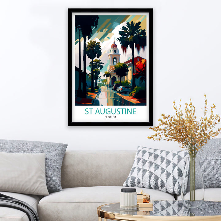 St. Augustine Florida Travel Poster|, Historic Cityscape Art, Coastal Decor, Florida Landmarks, Beach House Wall Art, Home Decor