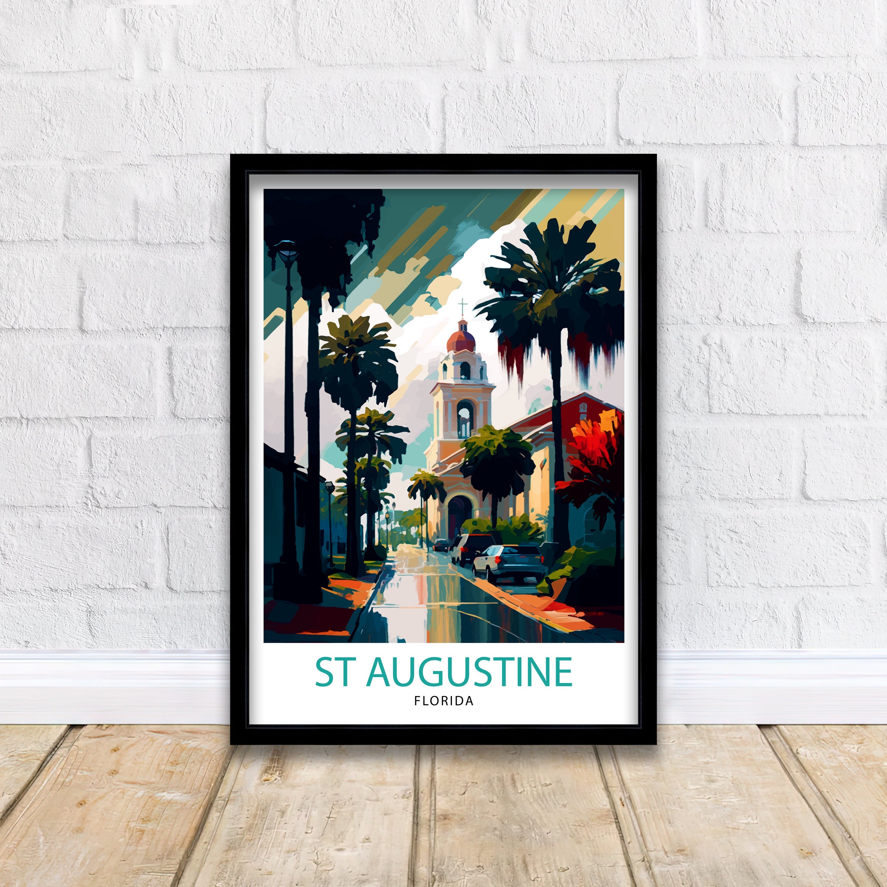 St. Augustine Florida Travel Print|, Historic Cityscape Art, Coastal Decor, Florida Landmarks, Beach House Wall Art, Home Decor