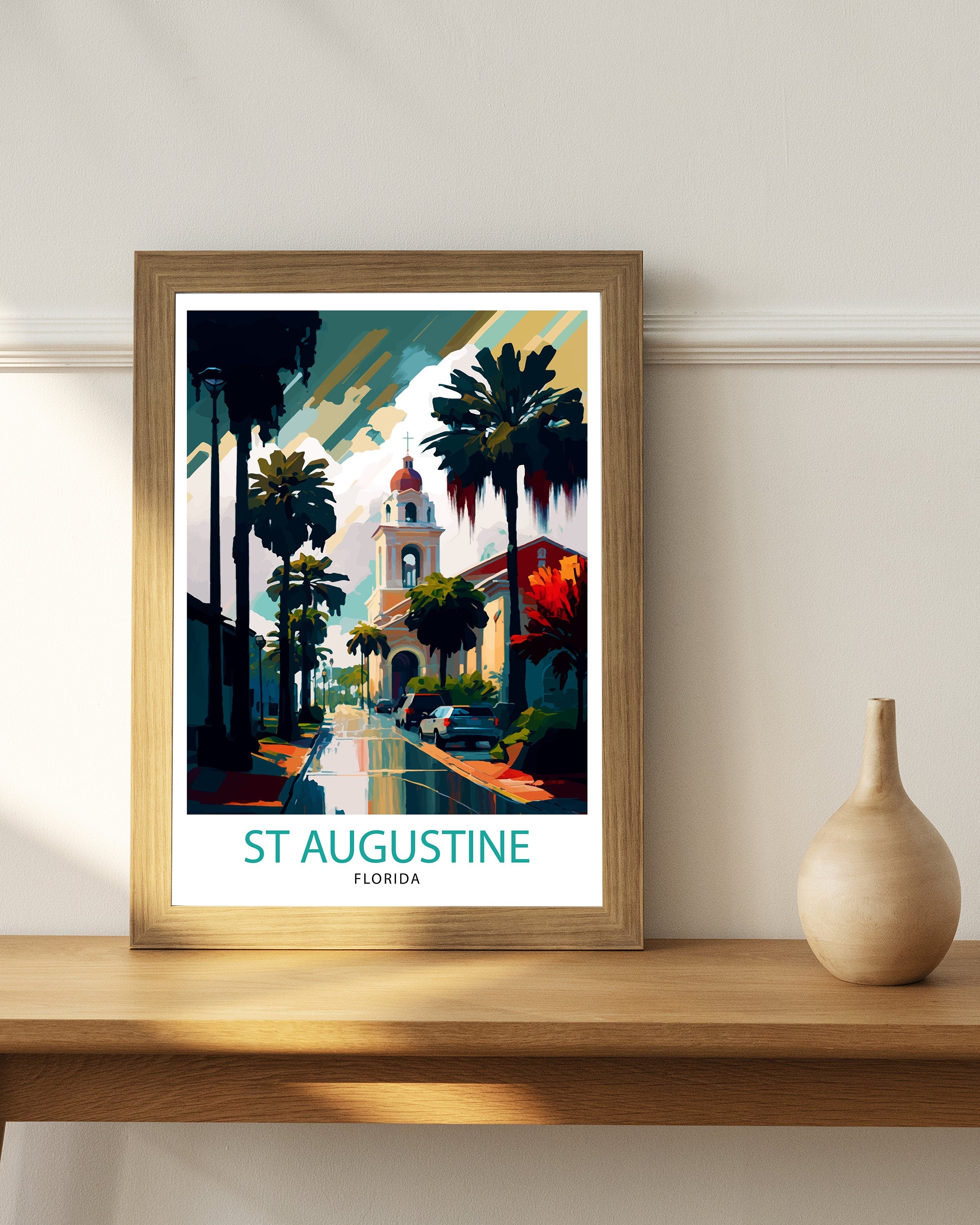 St. Augustine Florida Travel Print|, Historic Cityscape Art, Coastal Decor, Florida Landmarks, Beach House Wall Art, Home Decor