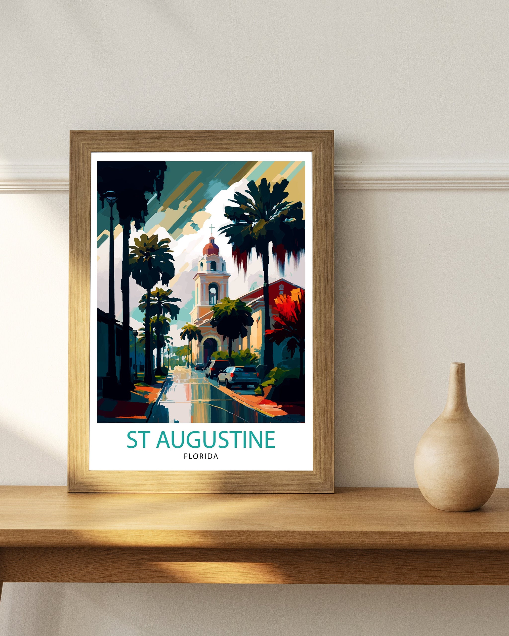 St. Augustine Florida Travel Print|, Historic Cityscape Art, Coastal Decor, Florida Landmarks, Beach House Wall Art, Home Decor