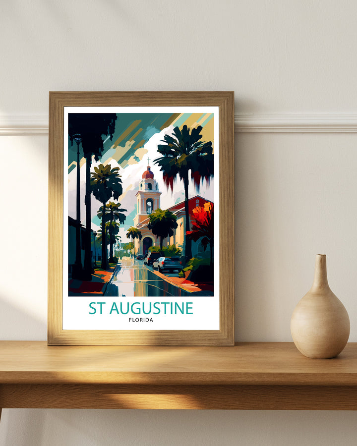 St. Augustine Florida Travel Poster|, Historic Cityscape Art, Coastal Decor, Florida Landmarks, Beach House Wall Art, Home Decor