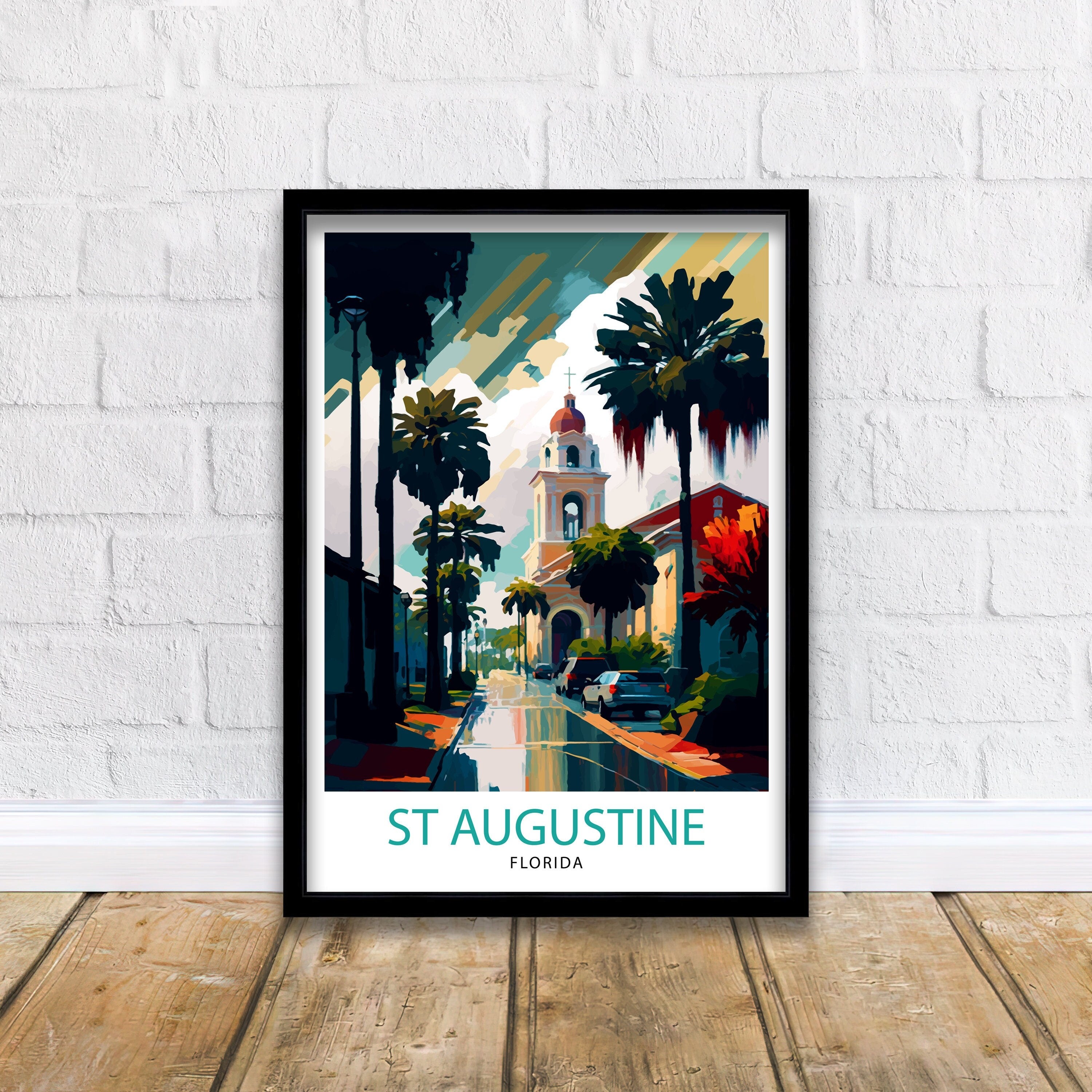 St. Augustine Florida Travel Print|, Historic Cityscape Art, Coastal Decor, Florida Landmarks, Beach House Wall Art, Home Decor