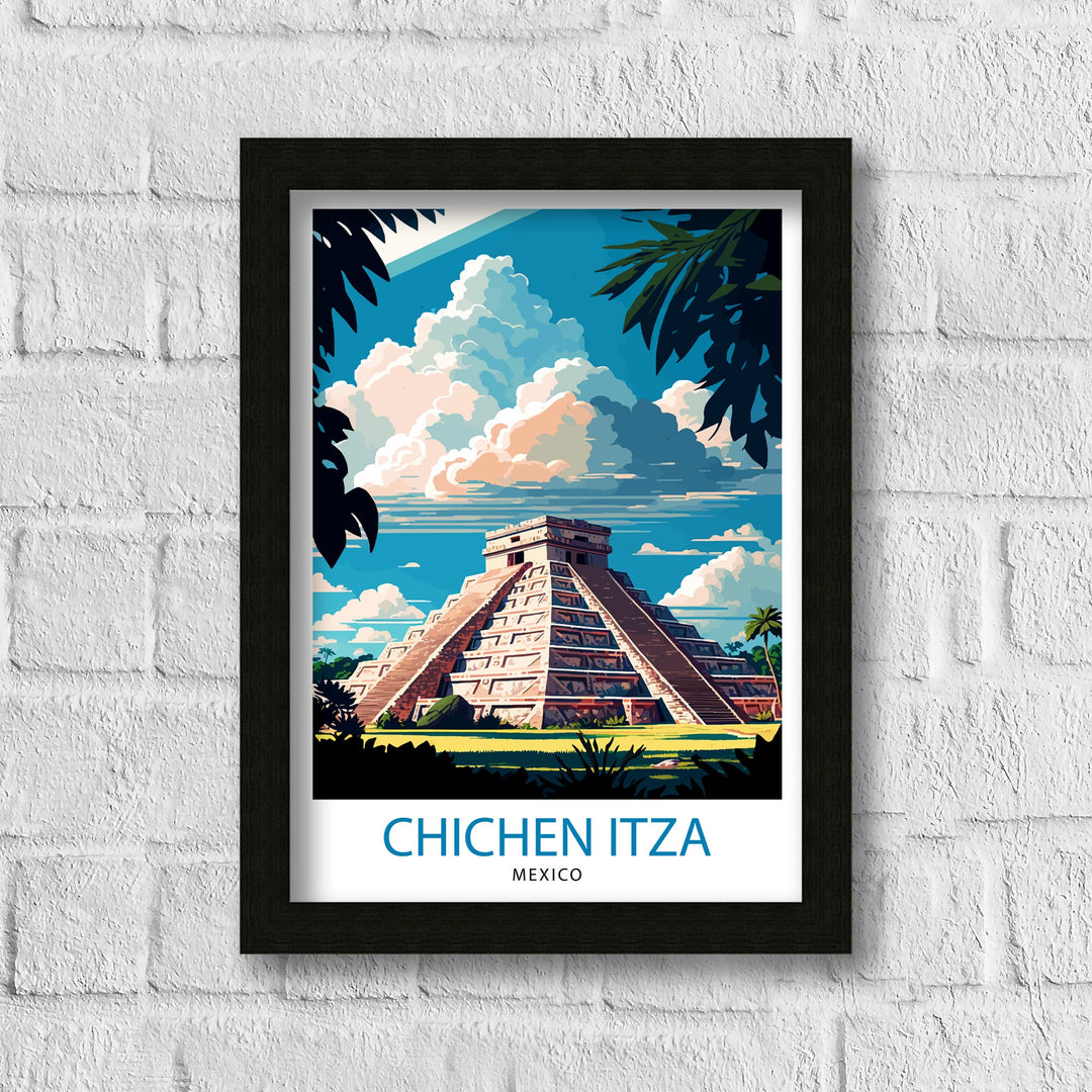 Chichen Itza Travel Poster - Mayan Ruins Wall Art - Chichen Itza Poster - Mexico Travel Posters - Chichen Itza Art Poster