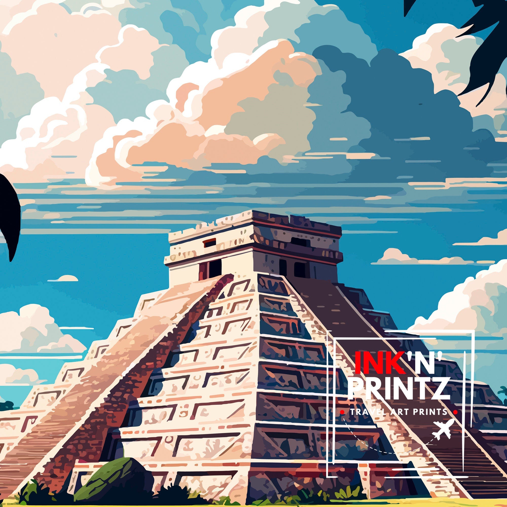 Chichen Itza Travel Print - Mayan Ruins Wall Art - Chichen Itza Poster - Mexico Travel Prints - Chichen Itza Art Print