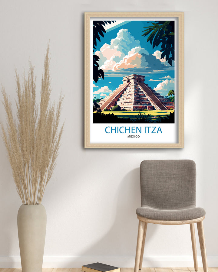 Chichen Itza Travel Poster - Mayan Ruins Wall Art - Chichen Itza Poster - Mexico Travel Posters - Chichen Itza Art Poster