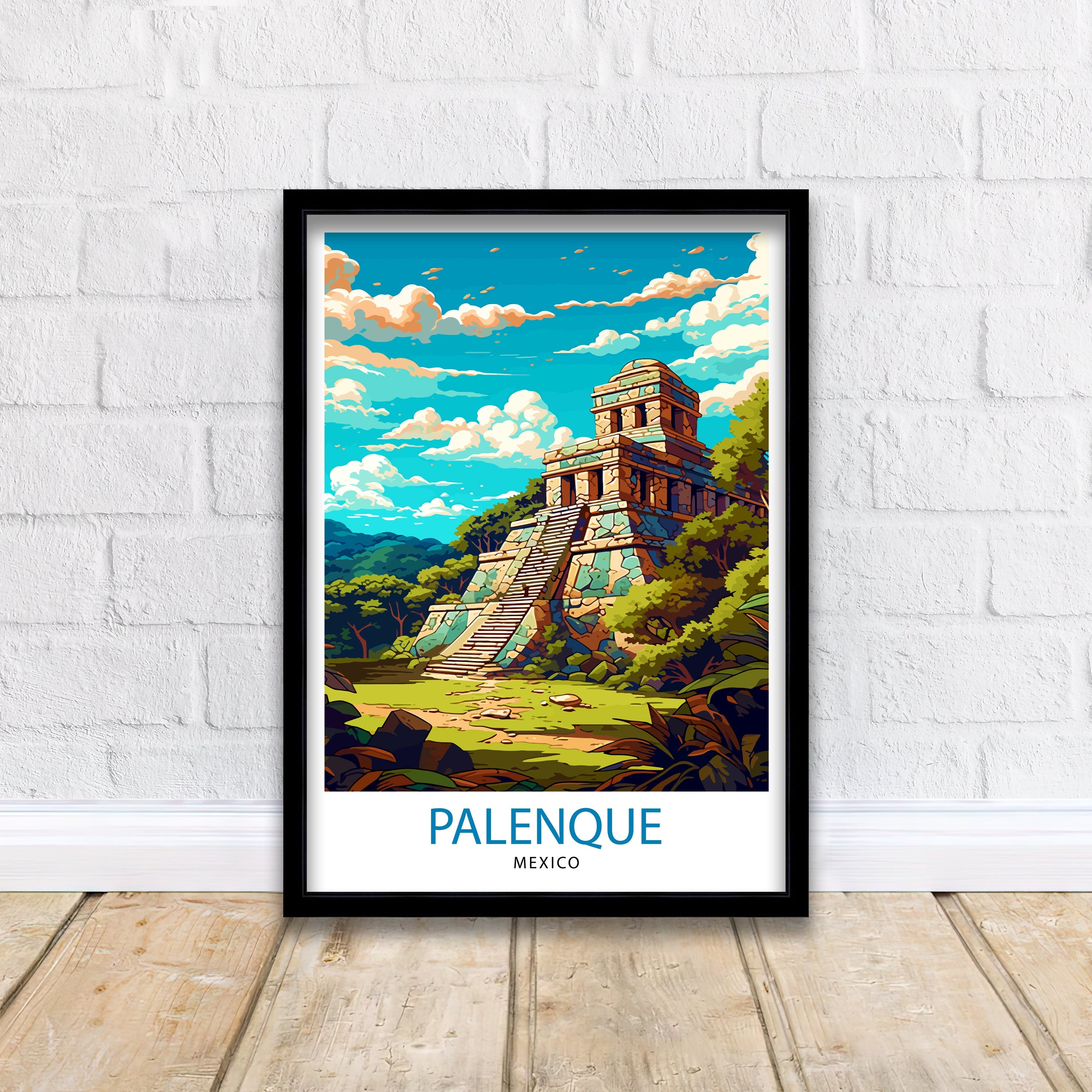 Palenque Mexico Travel Print Palenque Wall Decor Palenque Home Living Decor Palenque Mexico Illustration Travel Poster Gift for Palenque
