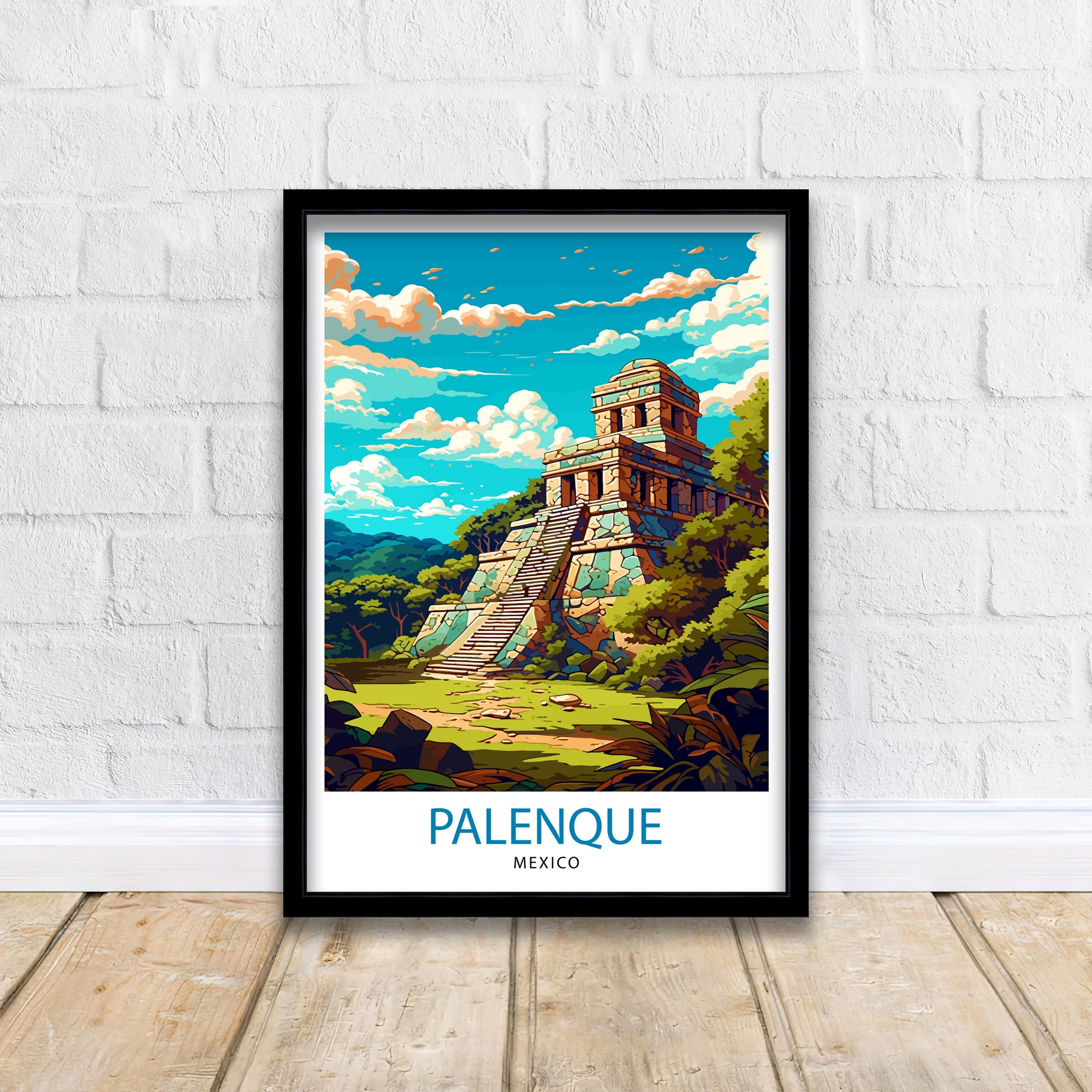Palenque Mexico Travel Print Palenque Wall Decor Palenque Home Living Decor Palenque Mexico Illustration Travel Poster Gift for Palenque