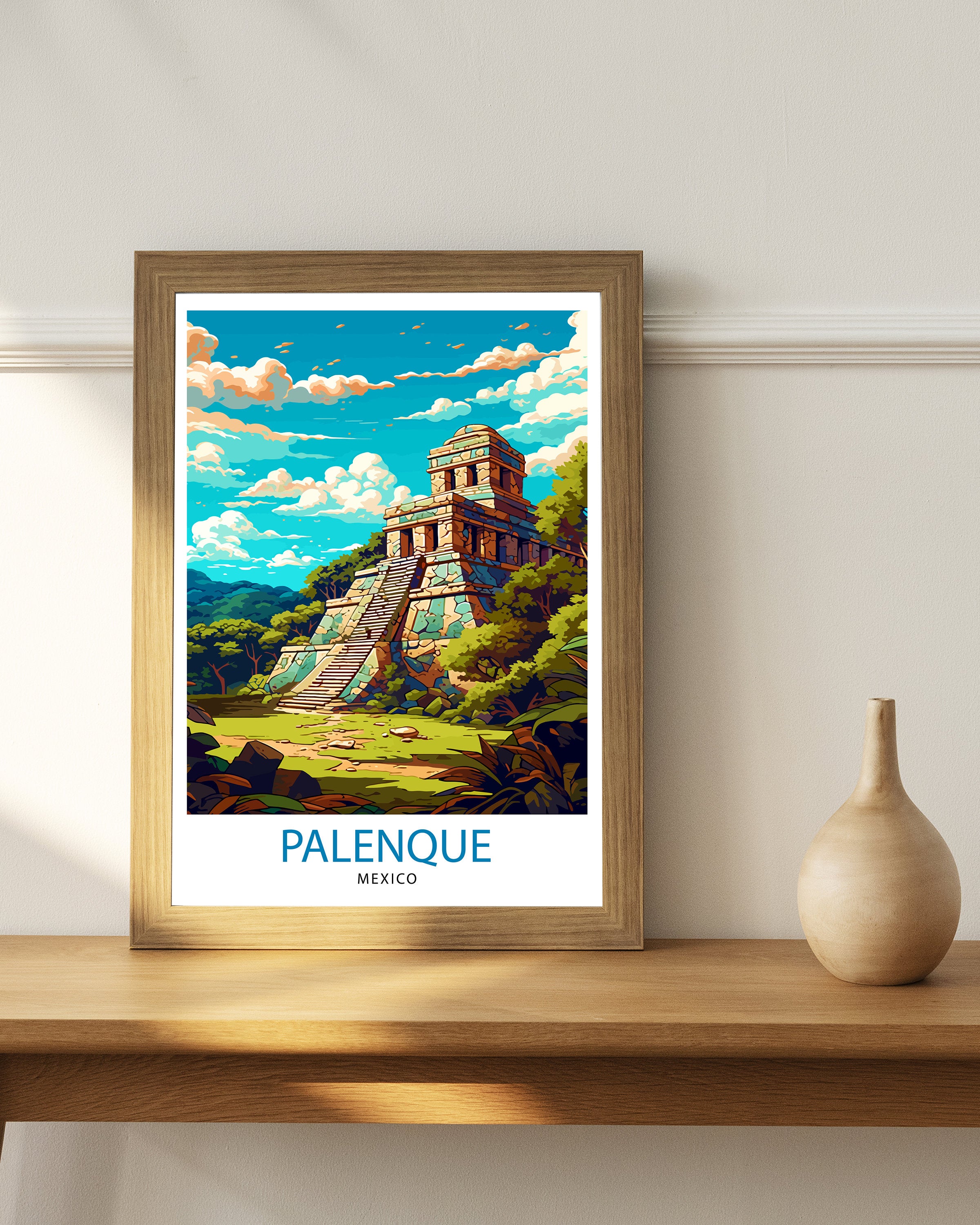 Palenque Mexico Travel Print Palenque Wall Decor Palenque Home Living Decor Palenque Mexico Illustration Travel Poster Gift for Palenque
