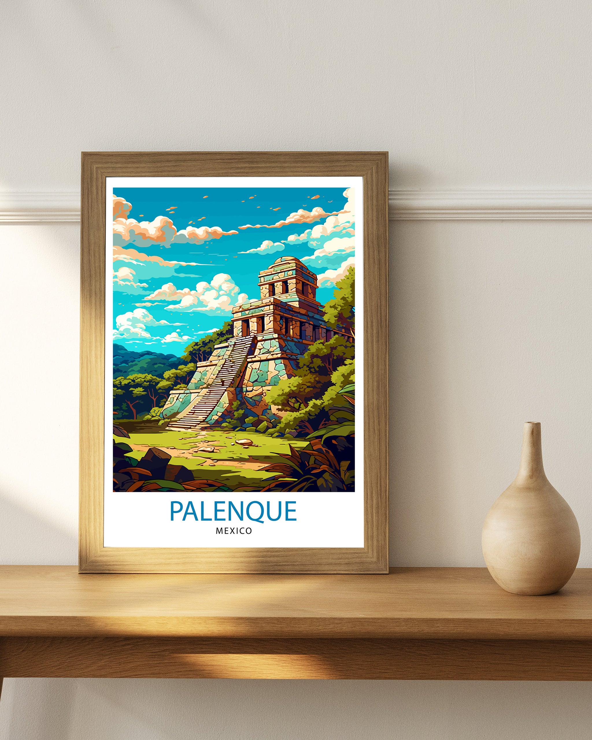 Palenque Mexico Travel Print Palenque Wall Decor Palenque Home Living Decor Palenque Mexico Illustration Travel Poster Gift for Palenque