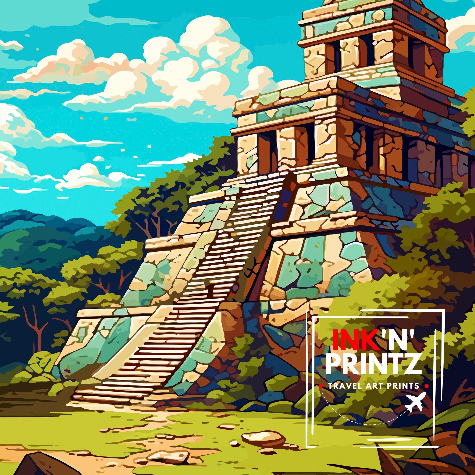 Palenque Mexico Travel Print Palenque Wall Decor Palenque Home Living Decor Palenque Mexico Illustration Travel Poster Gift for Palenque
