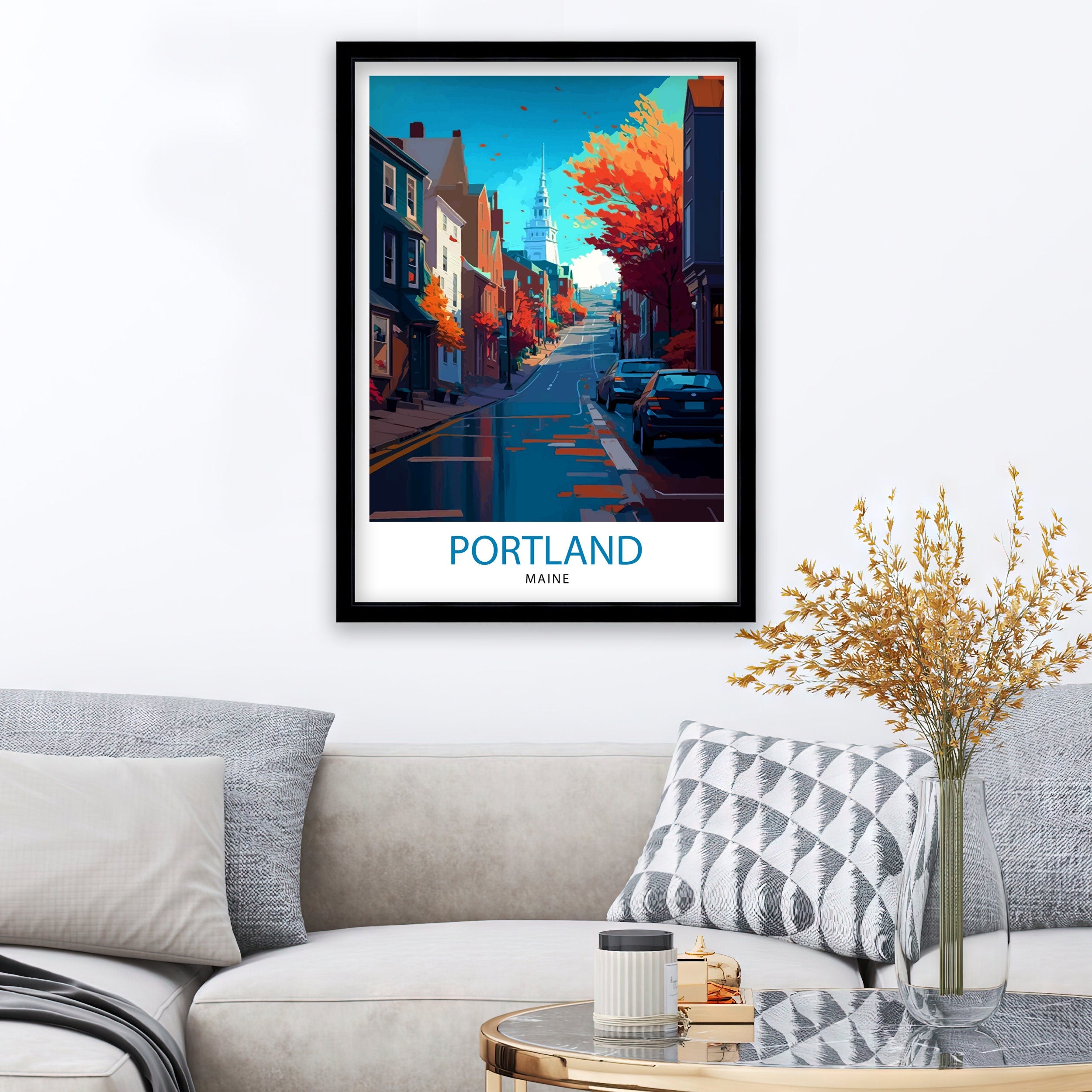 Portland Maine Travel Print Portland Wall Decor Portland Home Living Decor Portland Maine Illustration Travel Poster Gift for Portland Maine