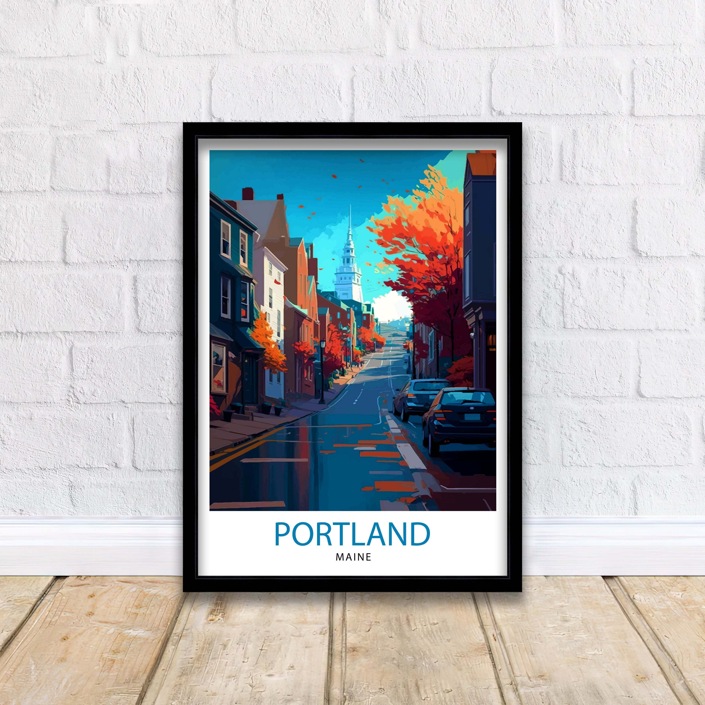 Portland Maine Travel Print Portland Wall Decor Portland Home Living Decor Portland Maine Illustration Travel Poster Gift for Portland Maine