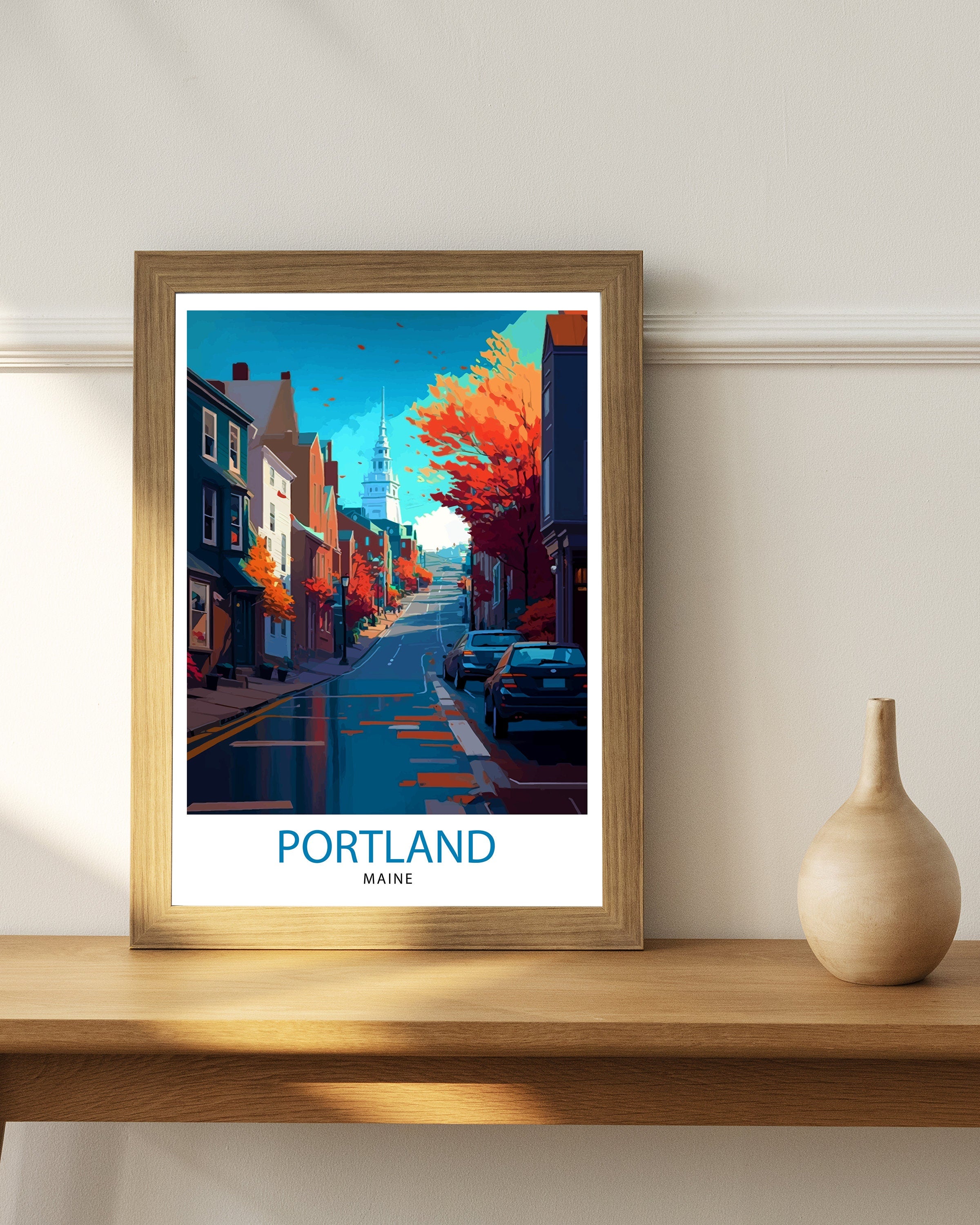 Portland Maine Travel Print Portland Wall Decor Portland Home Living Decor Portland Maine Illustration Travel Poster Gift for Portland Maine