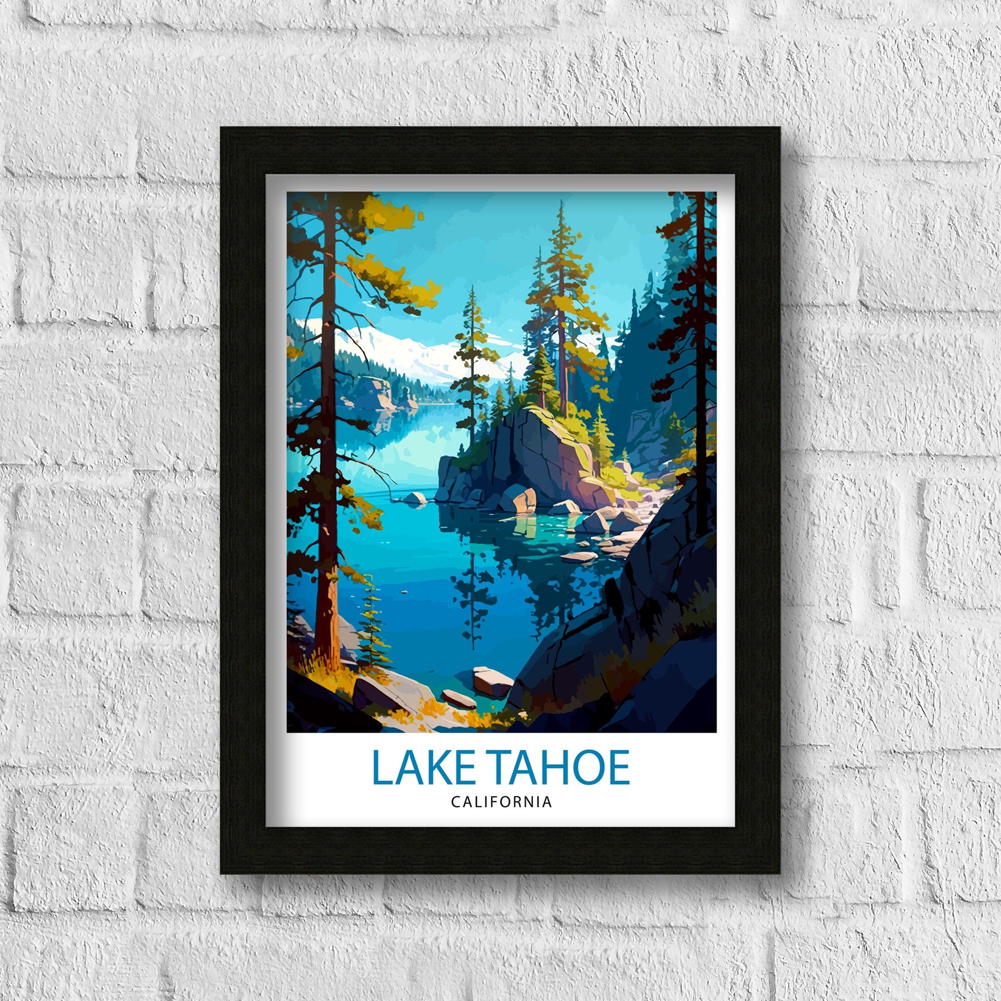 Lake Tahoe California Travel Print Lake Tahoe Wall Decor Lake Tahoe Home Living Decor Lake Tahoe Illustration Travel Poster