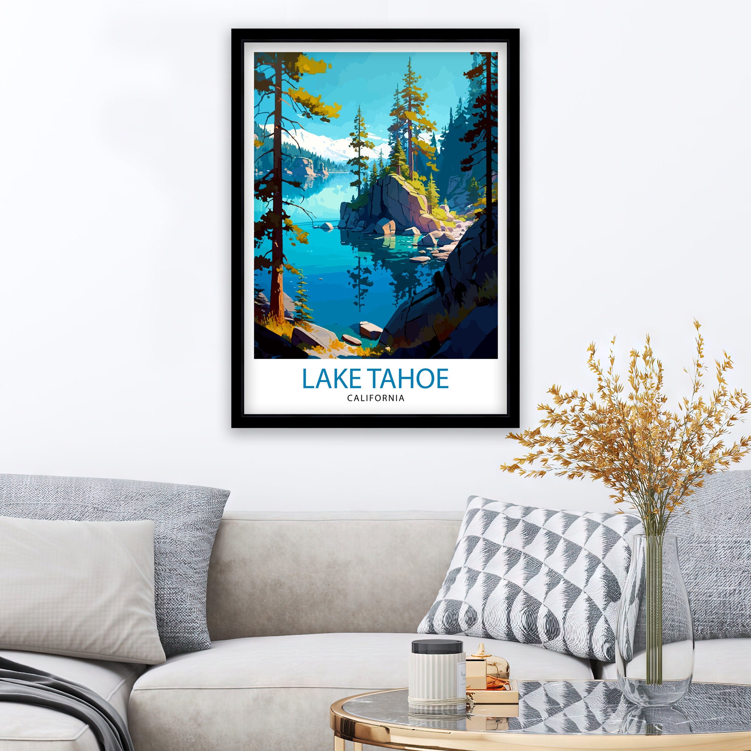 Lake Tahoe California Travel Print Lake Tahoe Wall Decor Lake Tahoe Home Living Decor Lake Tahoe Illustration Travel Poster