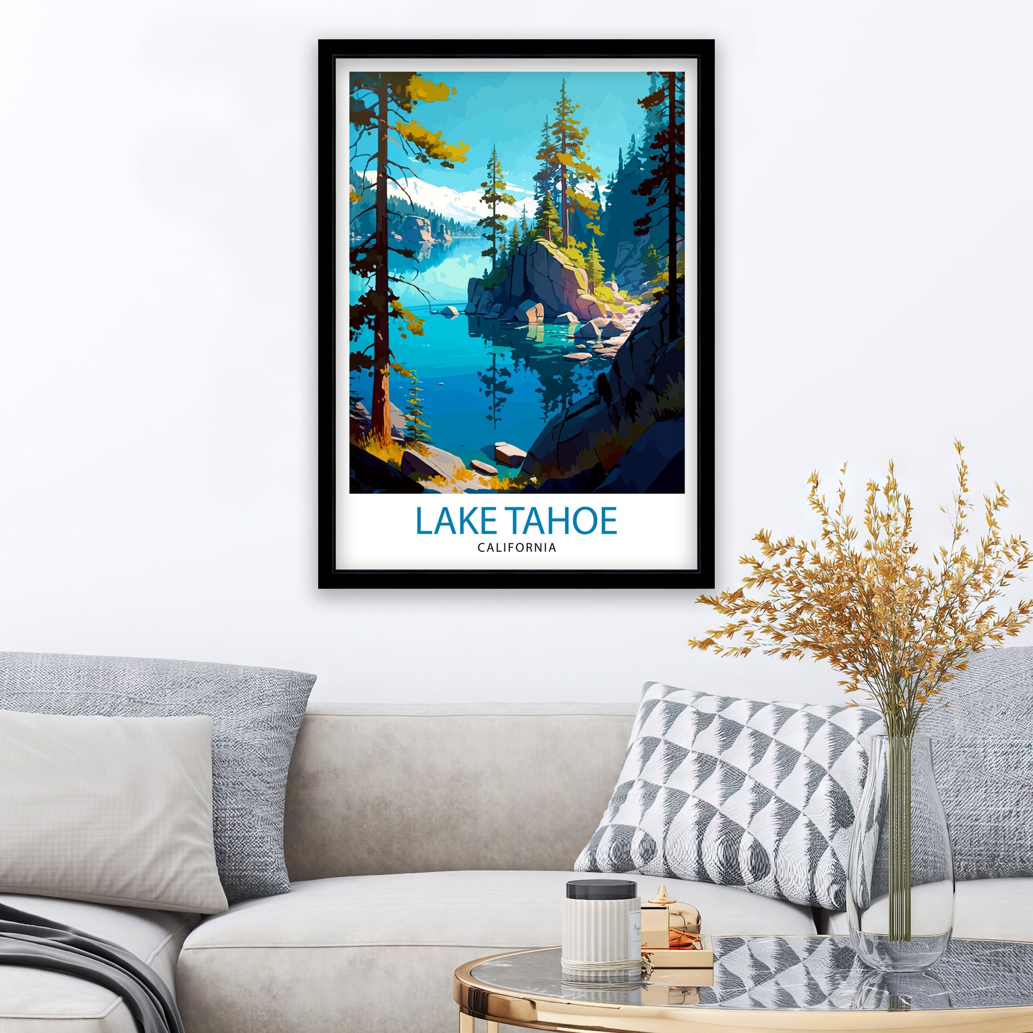 Lake Tahoe California Travel Print Lake Tahoe Wall Decor Lake Tahoe Home Living Decor Lake Tahoe Illustration Travel Poster