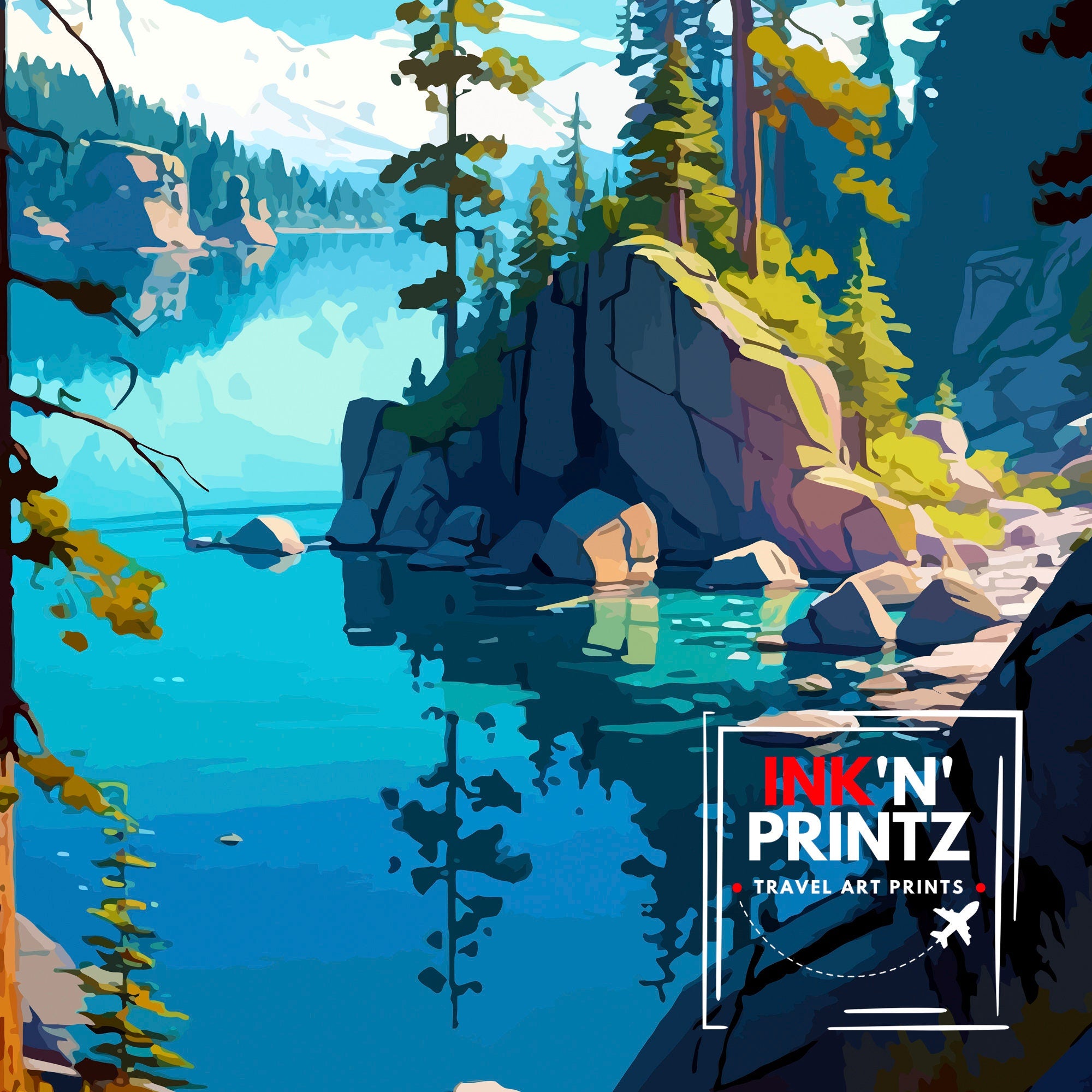 Lake Tahoe California Travel Print Lake Tahoe Wall Decor Lake Tahoe Home Living Decor Lake Tahoe Illustration Travel Poster