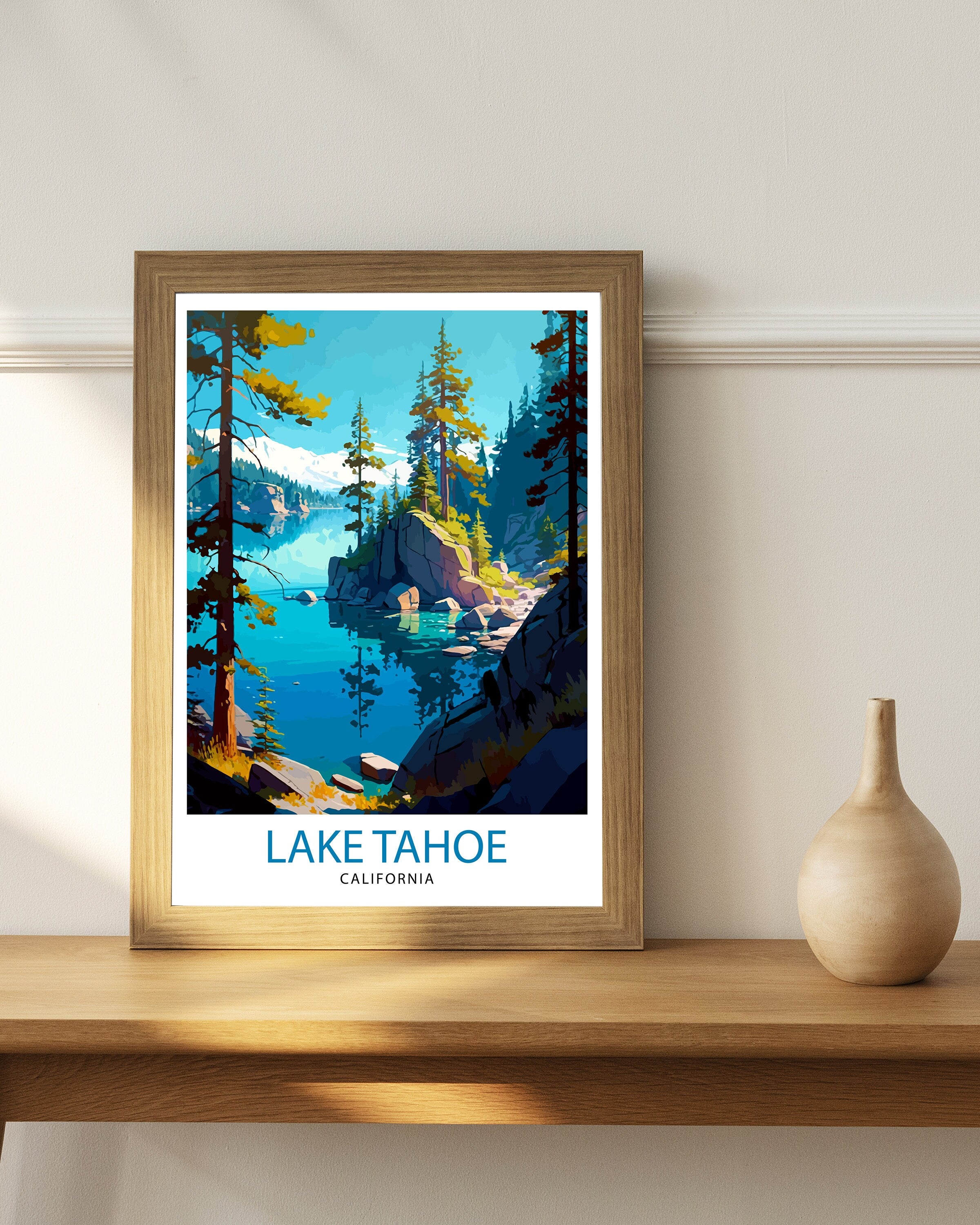 Lake Tahoe California Travel Print Lake Tahoe Wall Decor Lake Tahoe Home Living Decor Lake Tahoe Illustration Travel Poster