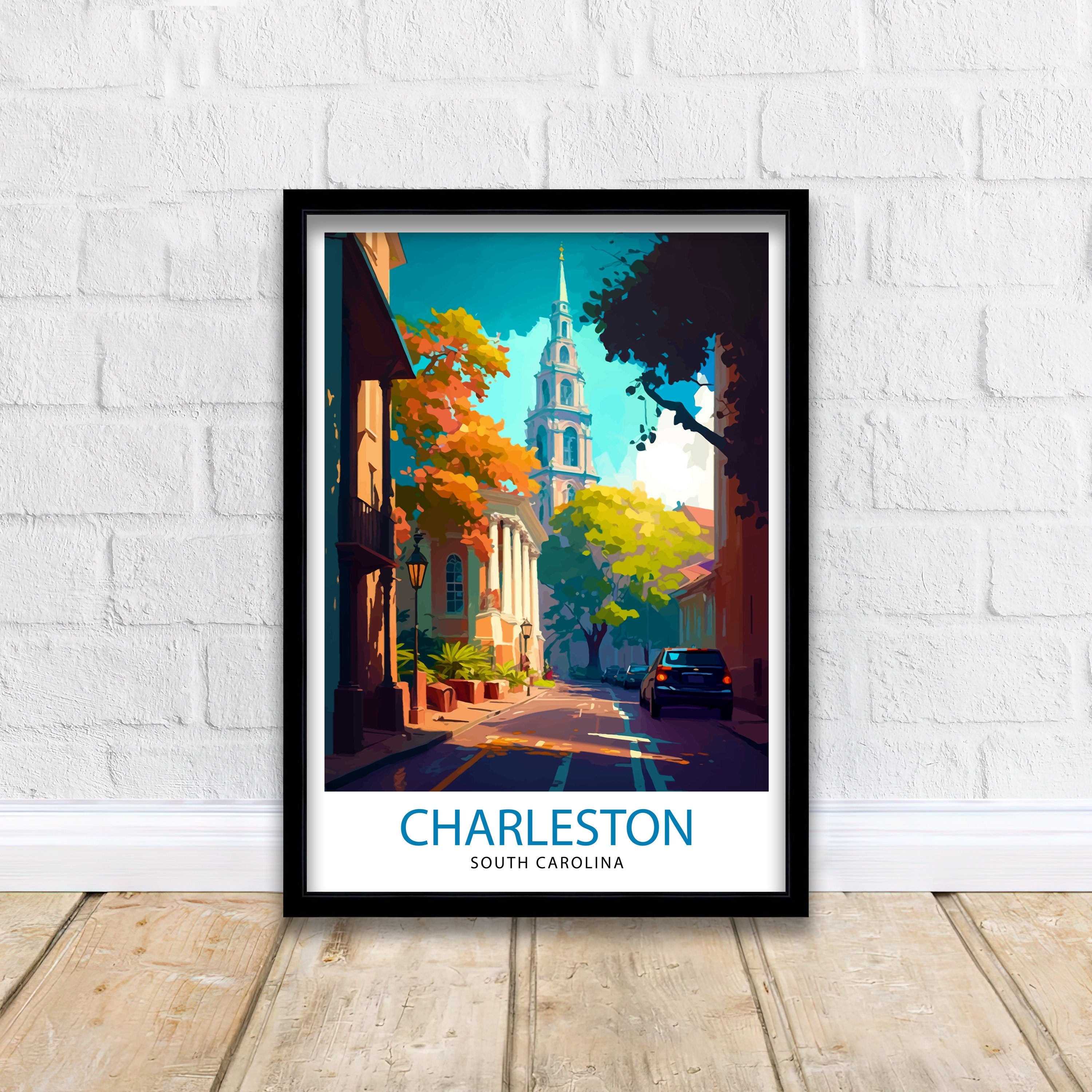 Charleston South Carolina Travel Print Charleston Wall Decor, Charleston Home Living Decor Charleston Illustration Travel Poster Gift