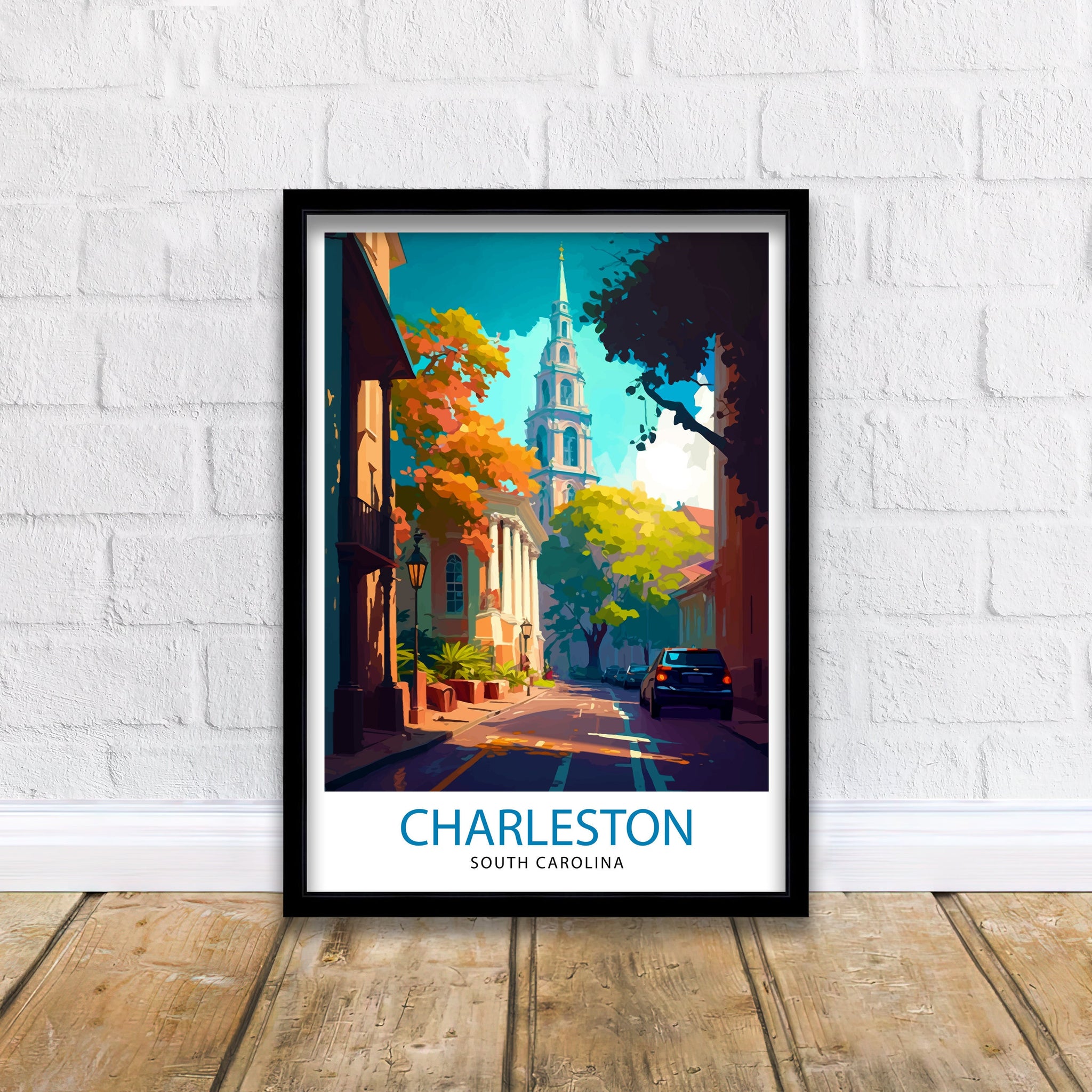 Charleston South Carolina Travel Print Charleston Wall Decor, Charleston Home Living Decor Charleston Illustration Travel Poster Gift