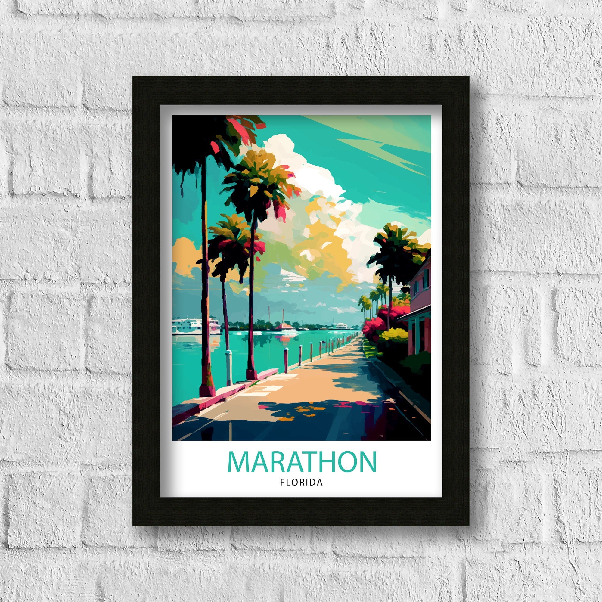 Marathon Florida Travel Print| Coastal Wall Art Florida Keys Poster Beach House Decor Vacation Art Tropical Artwork