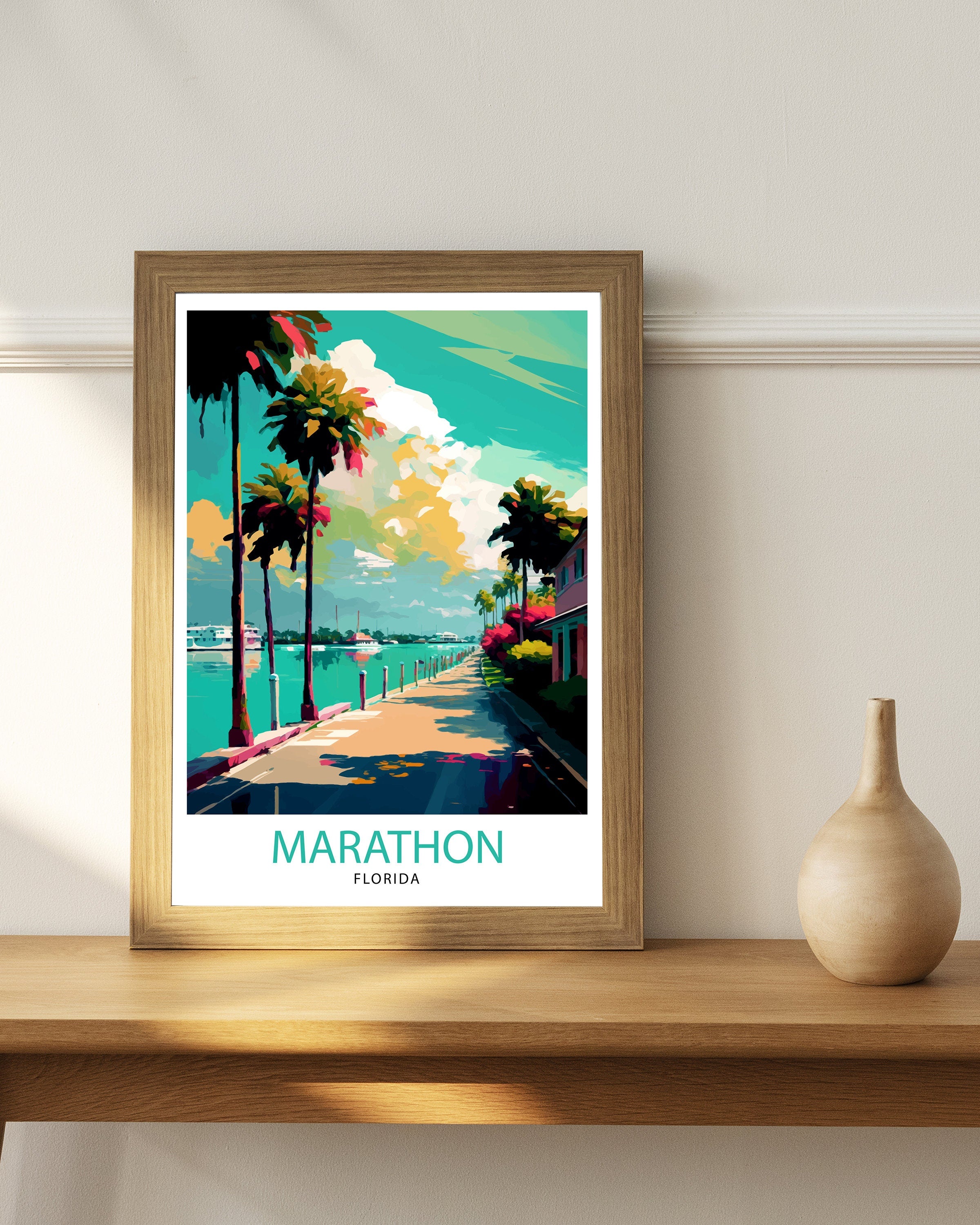 Marathon Florida Travel Print| Coastal Wall Art Florida Keys Poster Beach House Decor Vacation Art Tropical Artwork
