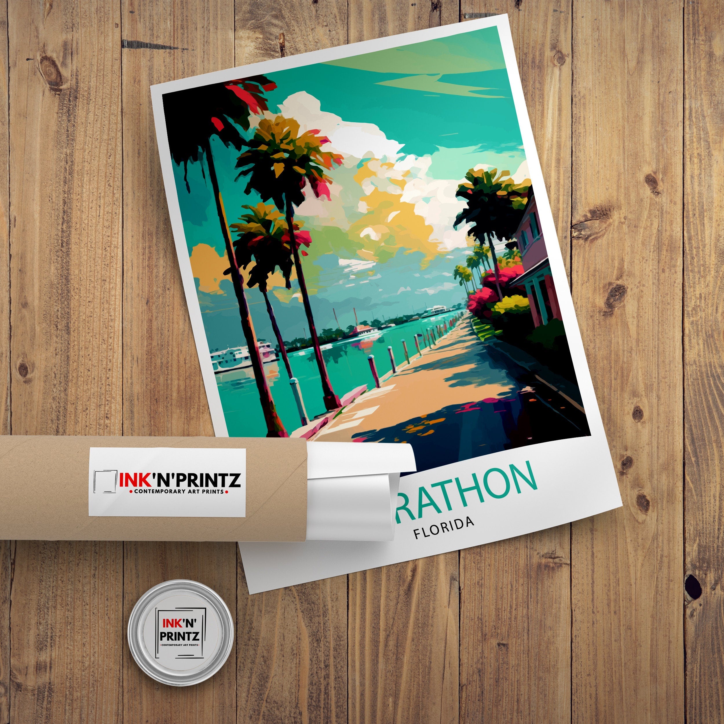 Marathon Florida Travel Print| Coastal Wall Art Florida Keys Poster Beach House Decor Vacation Art Tropical Artwork