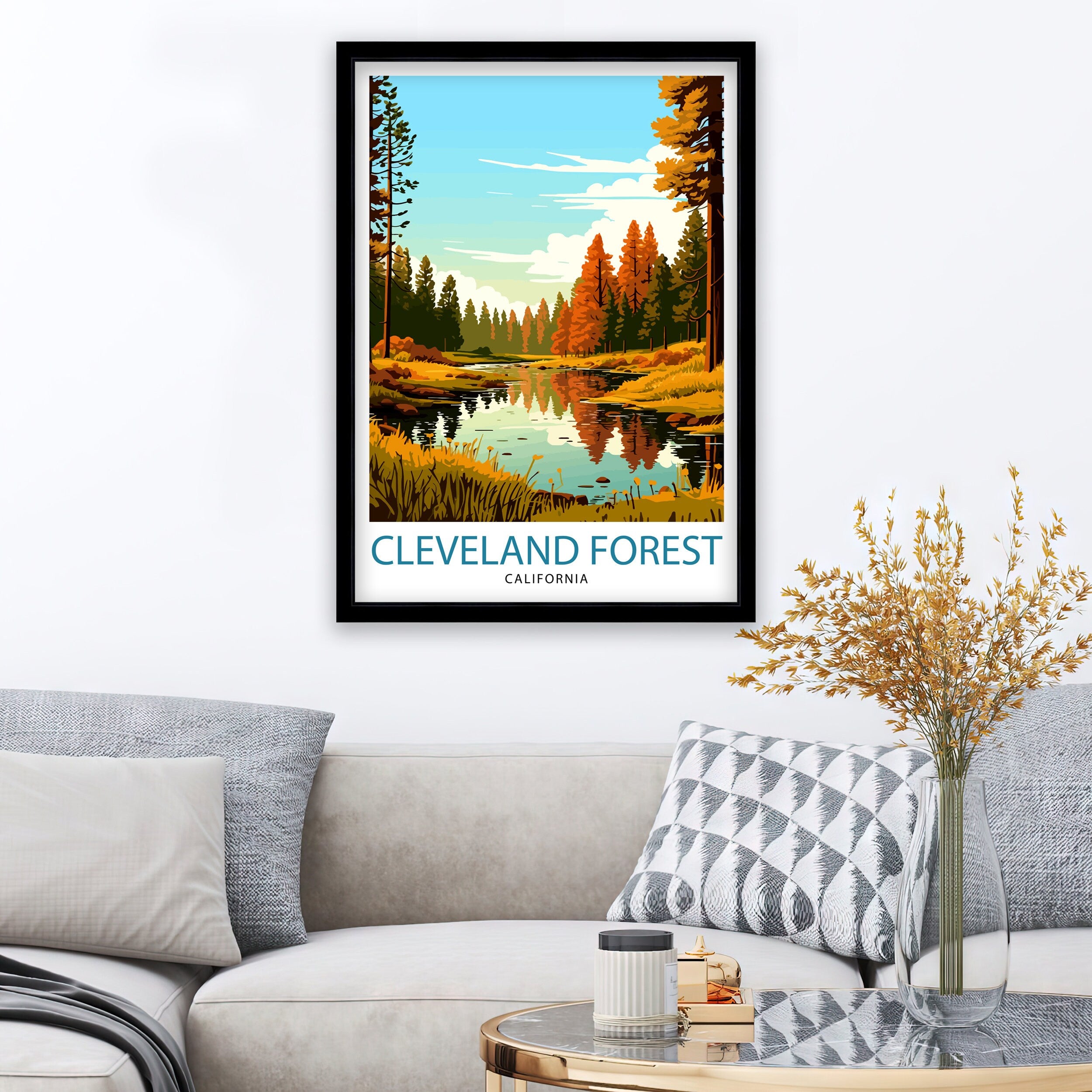 Cleveland Forest California Travel Print| Cleveland Forest Wall Decor Cleveland Forest Home Living Decor California Illustration Travel