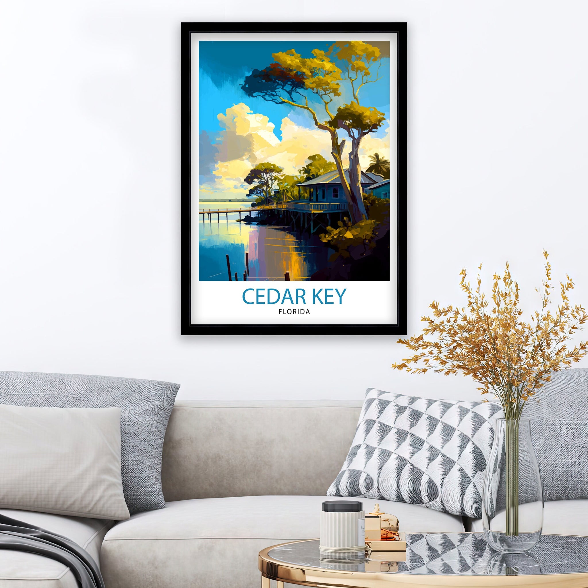 Cedar Key Florida Travel Poster Coastal Wall Art Florida Beach Print| Nautical Decor Vintage Style Illustration Gift for Beach Lovers
