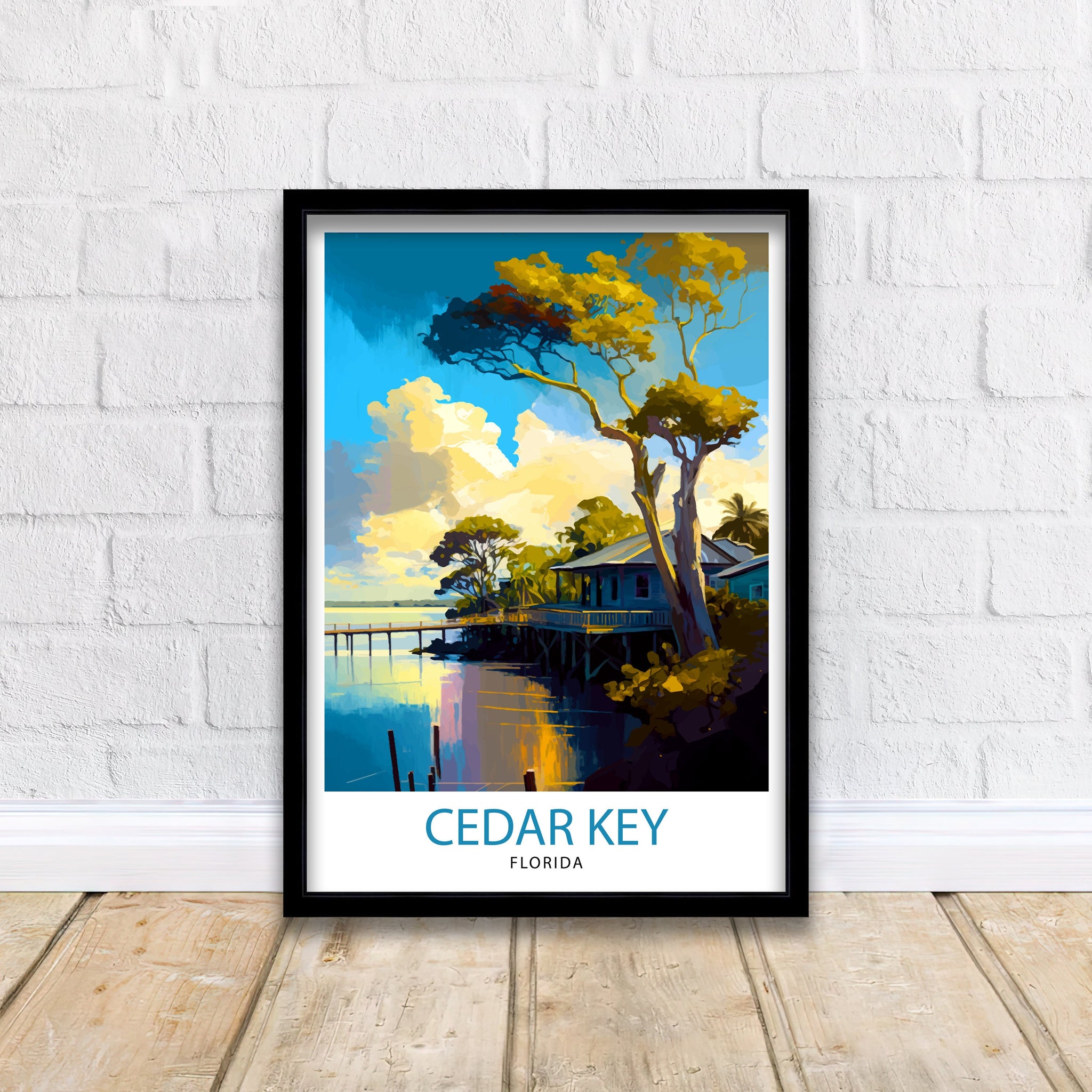 Cedar Key Florida Travel Poster Coastal Wall Art Florida Beach Print| Nautical Decor Vintage Style Illustration Gift for Beach Lovers