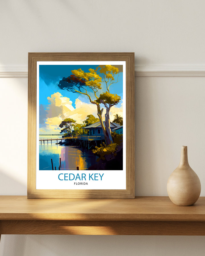 Cedar Key Florida Travel Poster Coastal Wall Art Florida Beach Poster