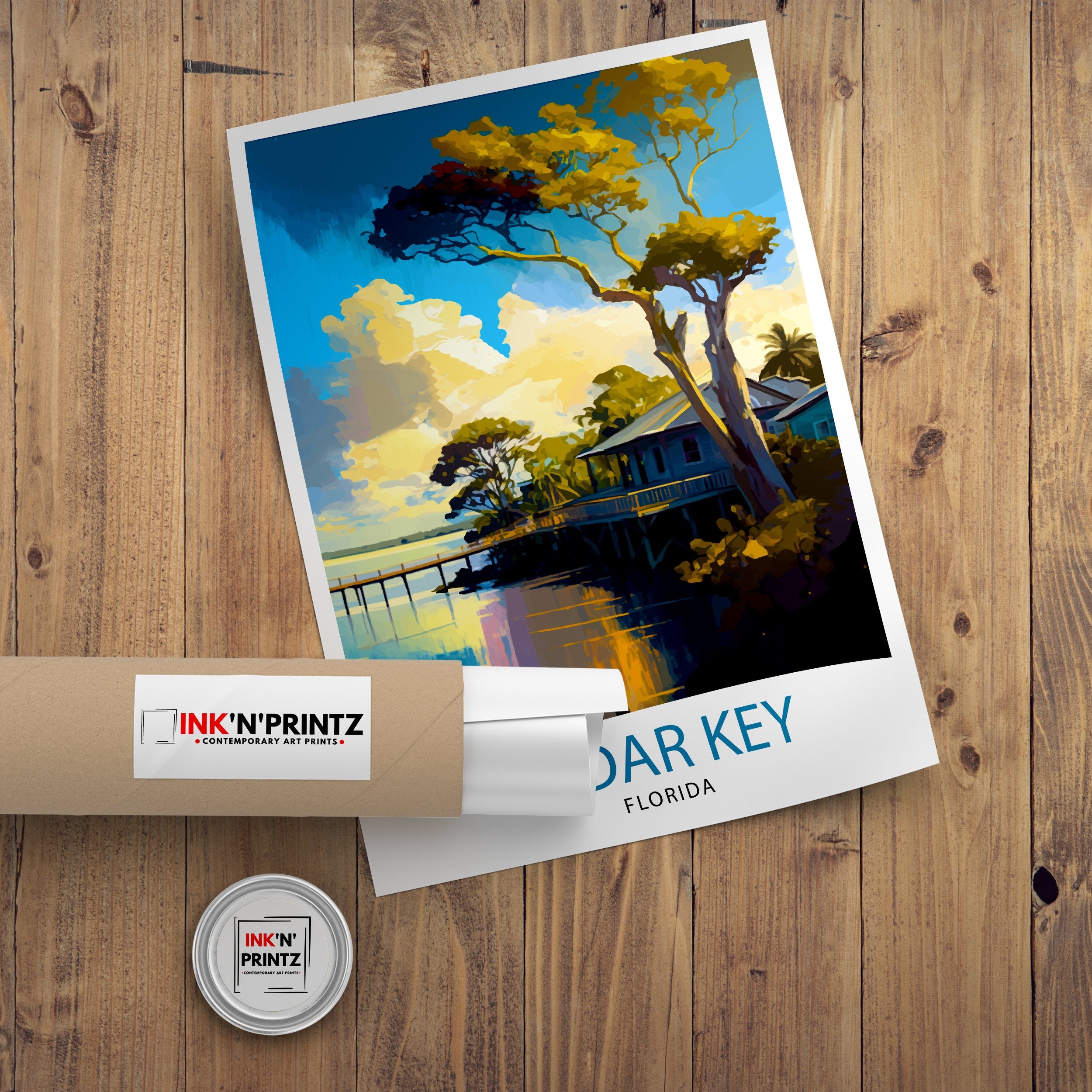 Cedar Key Florida Travel Poster Coastal Wall Art Florida Beach Print| Nautical Decor Vintage Style Illustration Gift for Beach Lovers