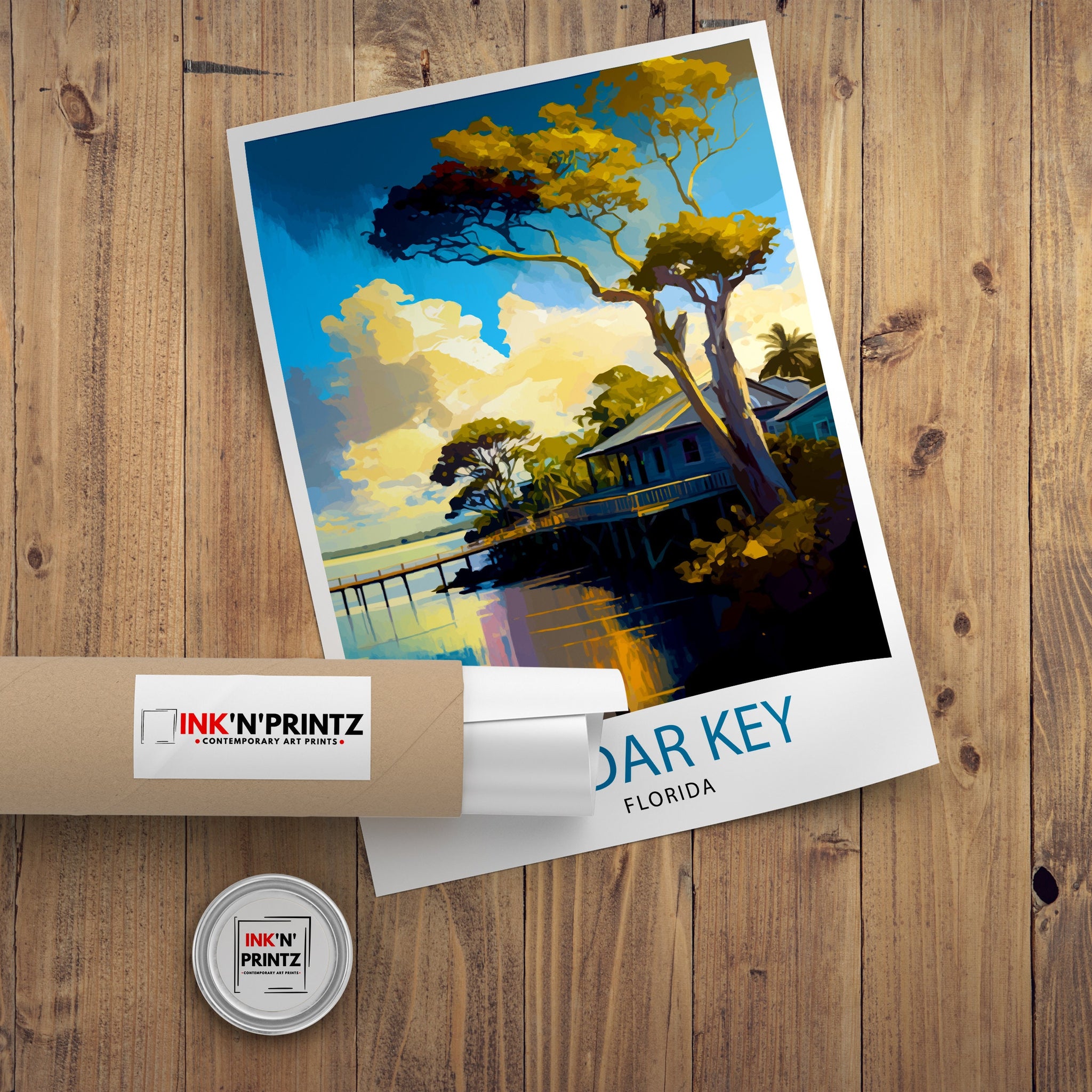 Cedar Key Florida Travel Poster Coastal Wall Art Florida Beach Print| Nautical Decor Vintage Style Illustration Gift for Beach Lovers