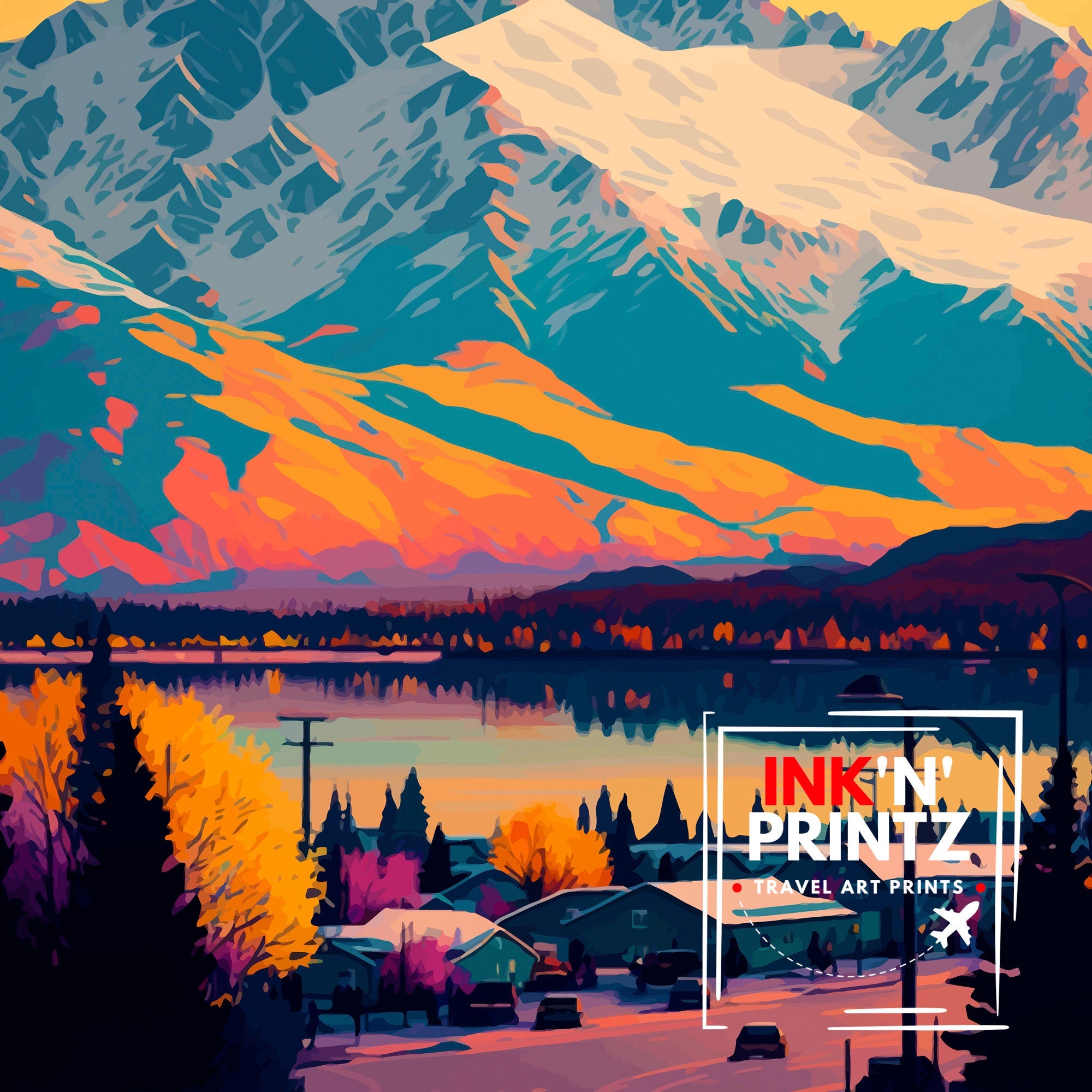 Anchorage Alaska Travel Print| Anchorage Wall Decor Alaska Travel Poster Anchorage Art Print Anchorage Illustration Anchorage Wall Art