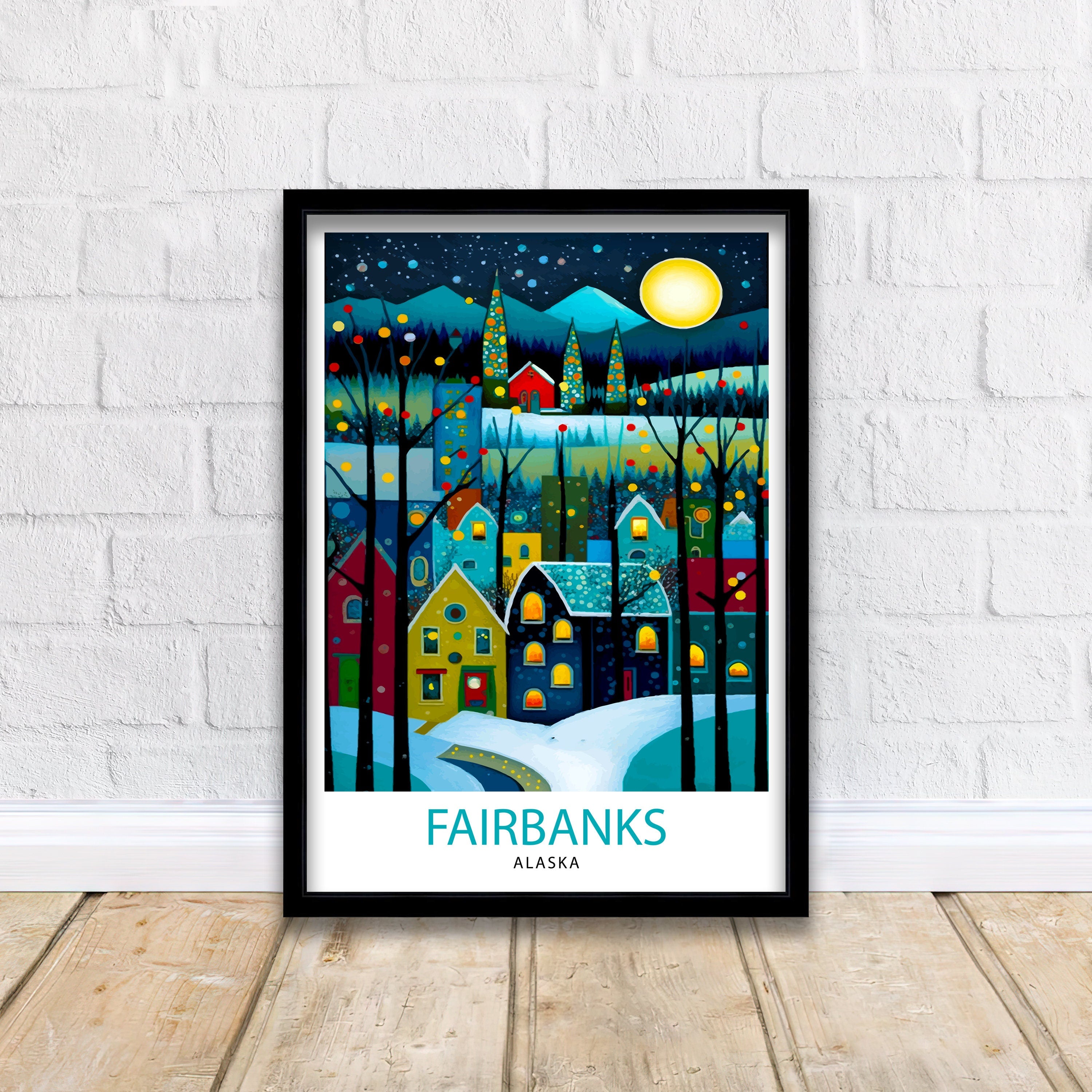 Fairbanks Alaska Travel Print| Fairbanks Wall Decor Fairbanks Poster Alaska Travel Prints Fairbanks Art Print Fairbanks Illustration
