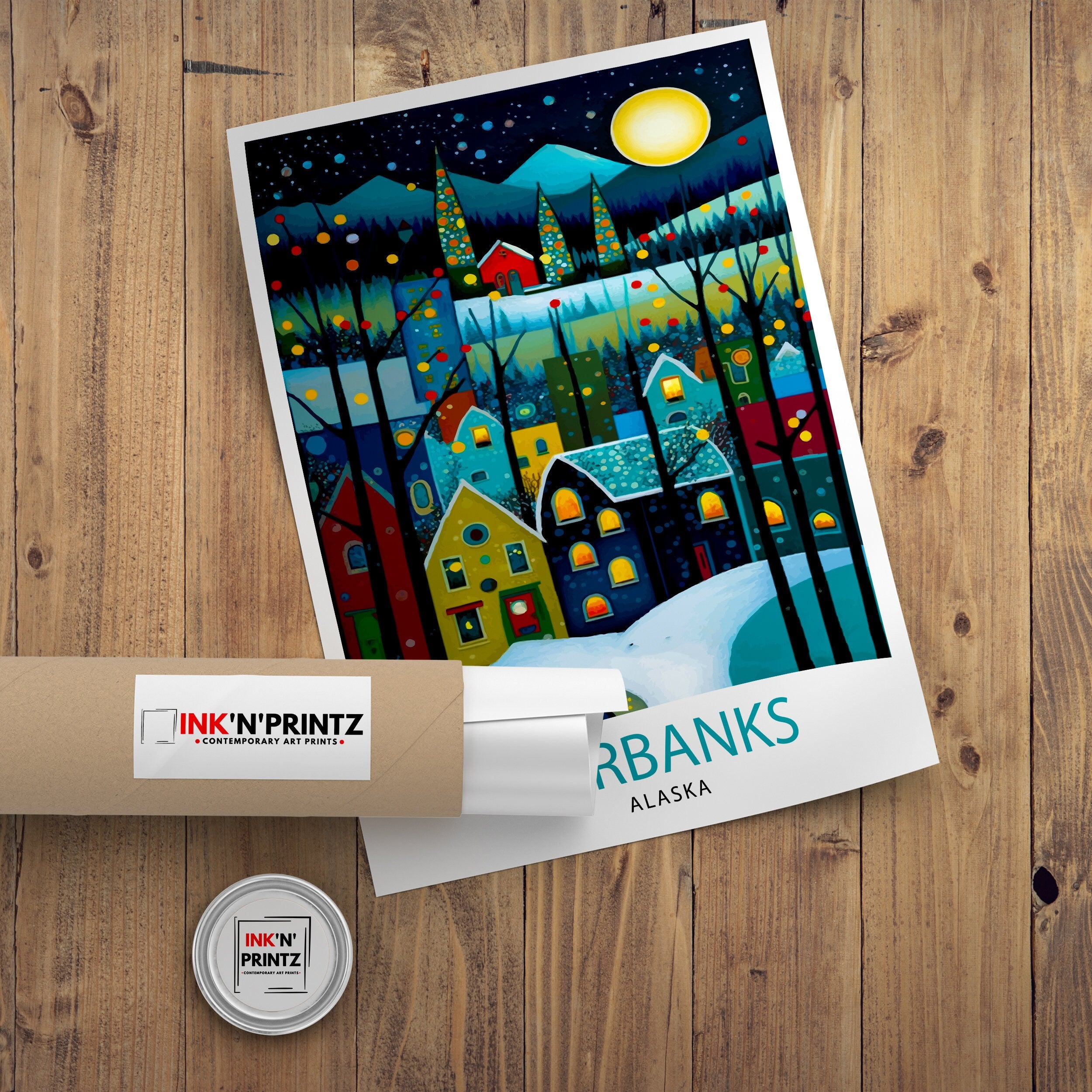 Fairbanks Alaska Travel Print| Fairbanks Wall Decor Fairbanks Poster Alaska Travel Prints Fairbanks Art Print Fairbanks Illustration