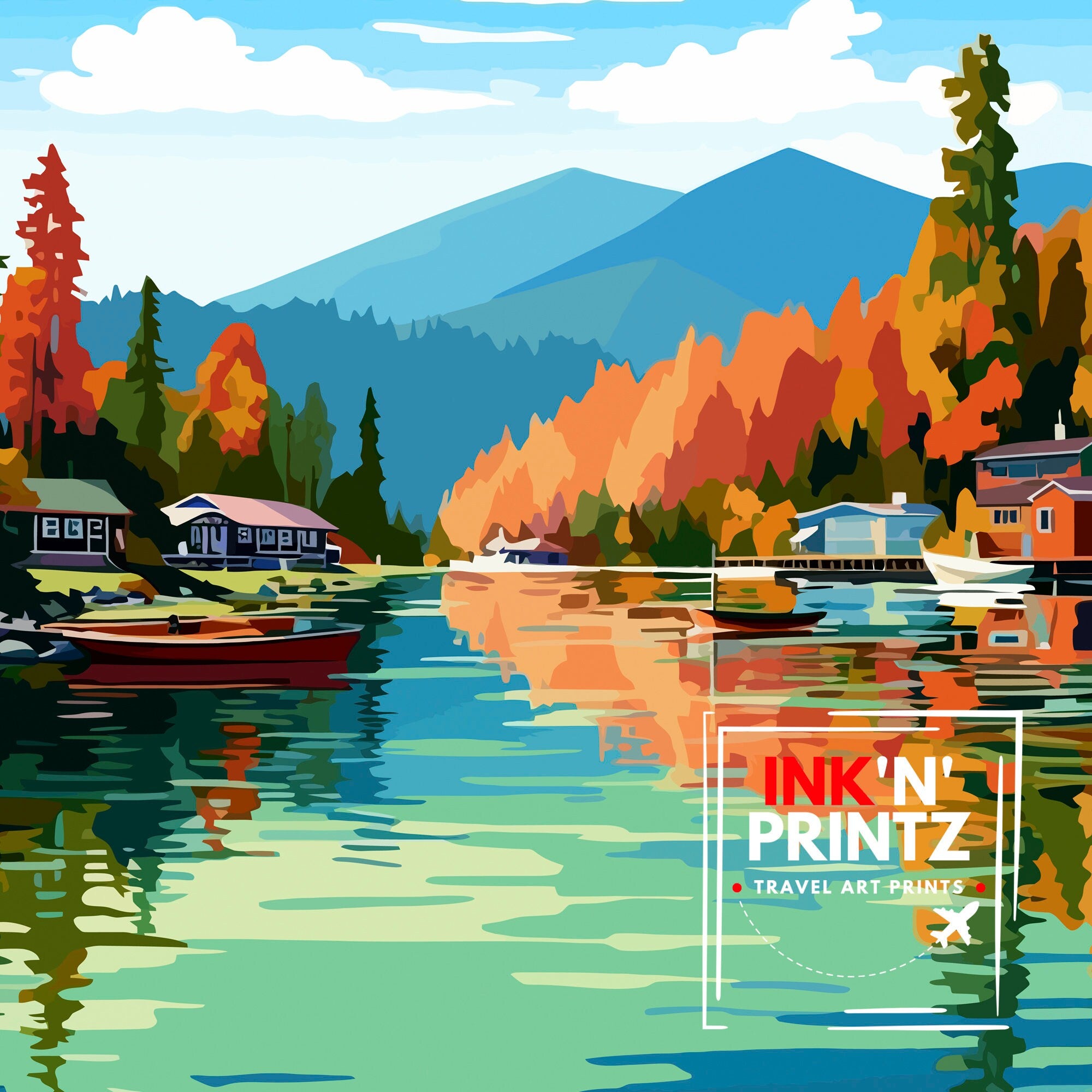 Lake Arrowhead California Travel Print| Lake Arrowhead Wall Decor Lake Arrowhead Home Living Decor Lake Arrowhead IllustrationTravel Poster