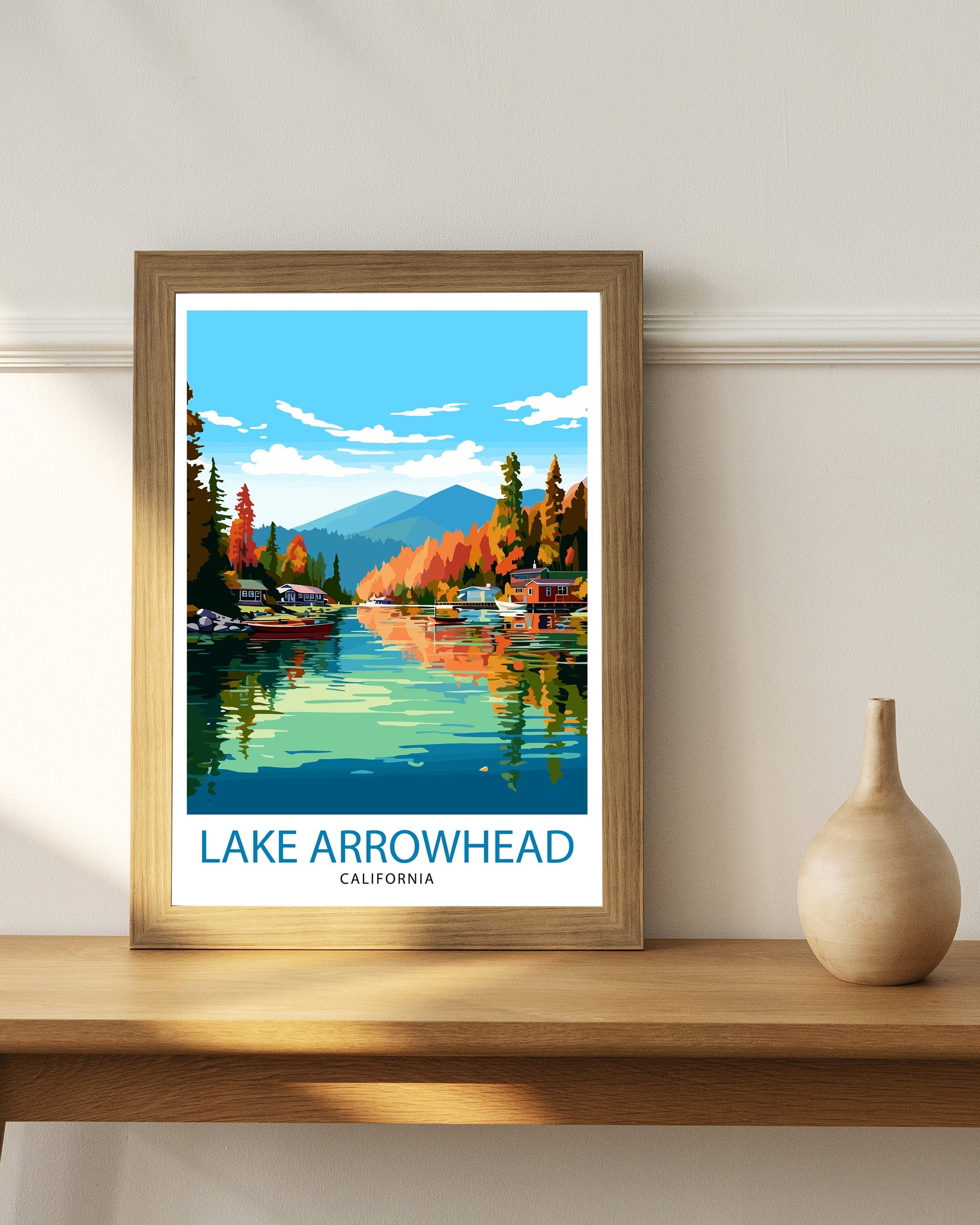 Lake Arrowhead California Travel Print| Lake Arrowhead Wall Decor Lake Arrowhead Home Living Decor Lake Arrowhead IllustrationTravel Poster