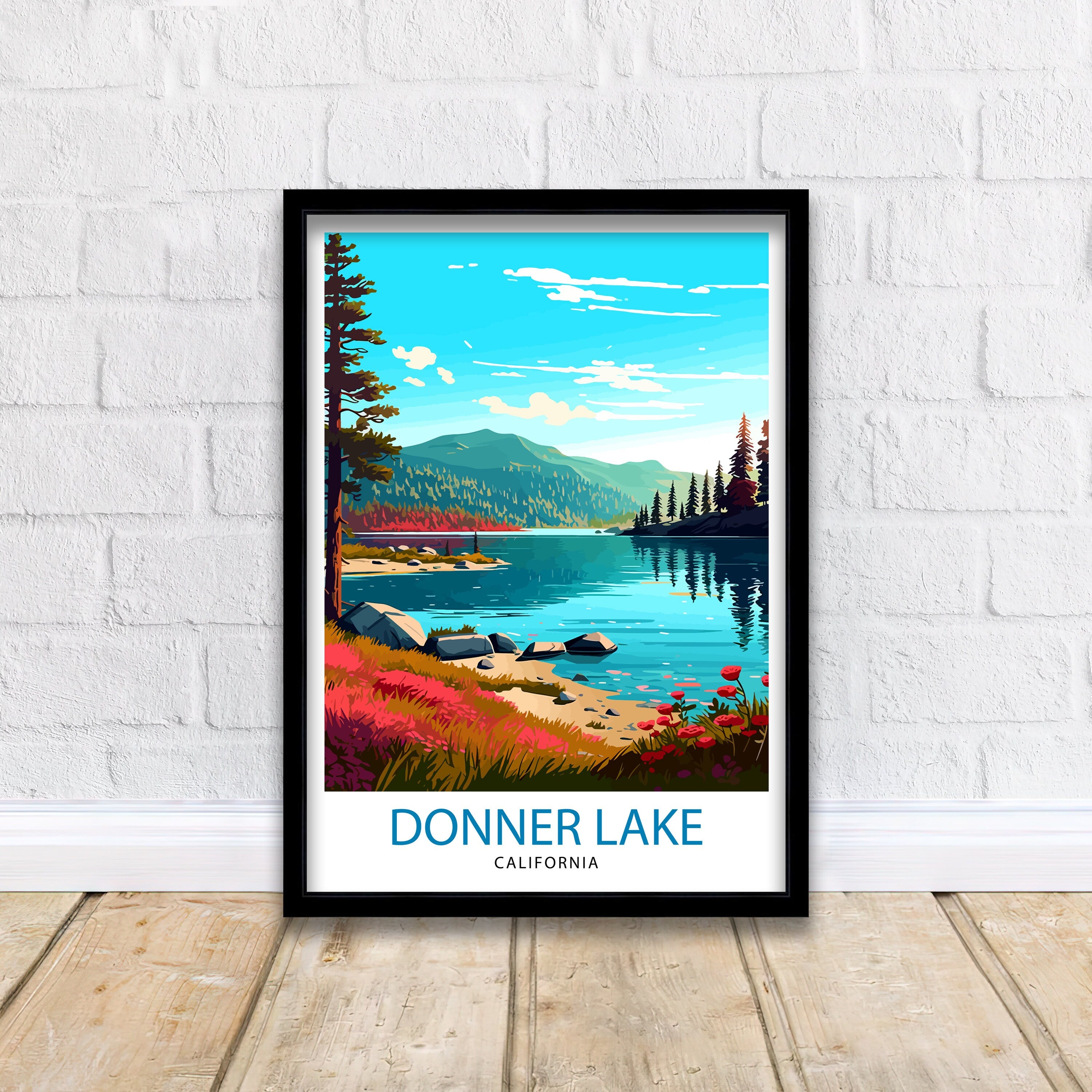 Donner Lake California Travel Print| Donner Lake Wall Decor, Donner Lake Home Living Decor Donner Lake Illustration Travel Poster Gift
