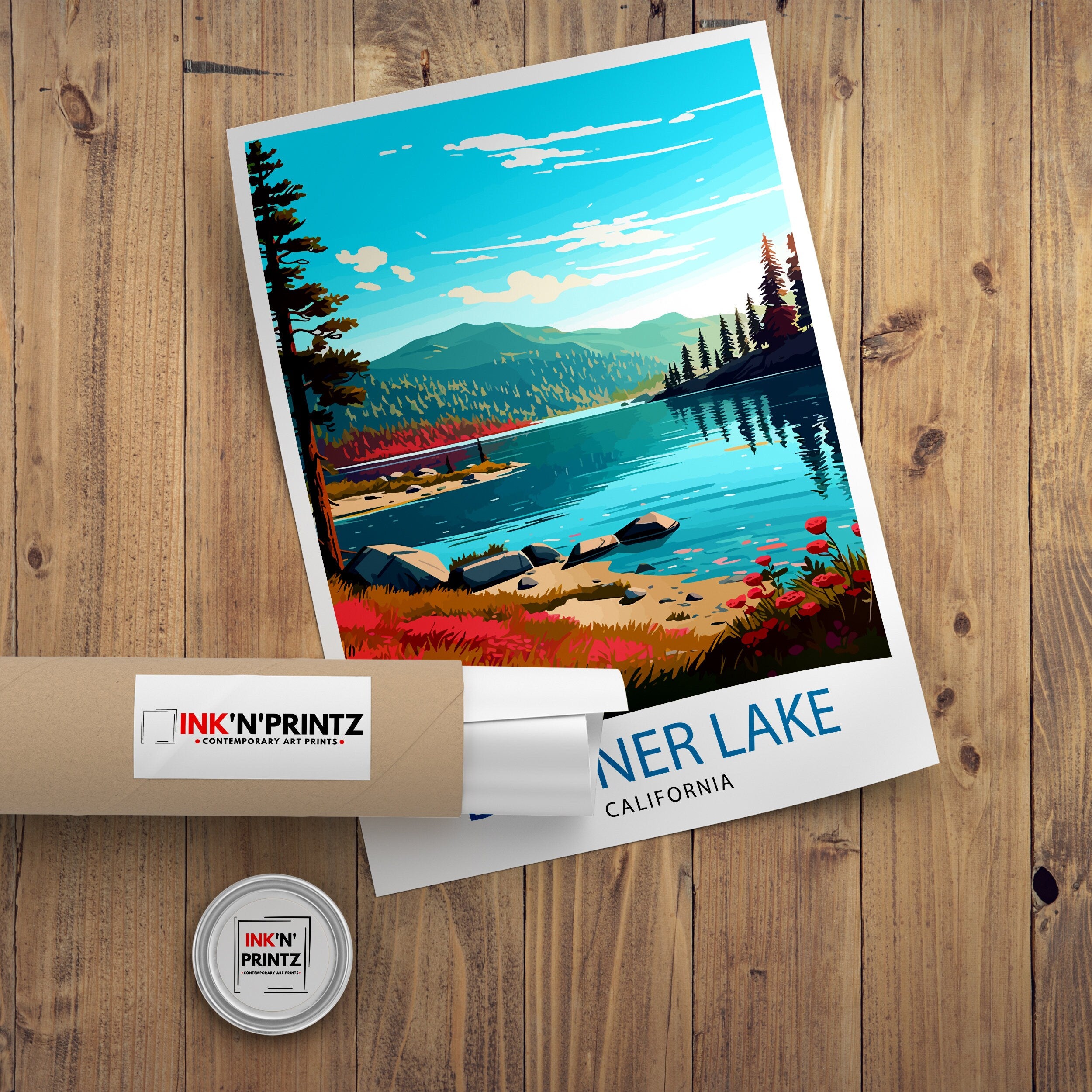 Donner Lake California Travel Print| Donner Lake Wall Decor, Donner Lake Home Living Decor Donner Lake Illustration Travel Poster Gift