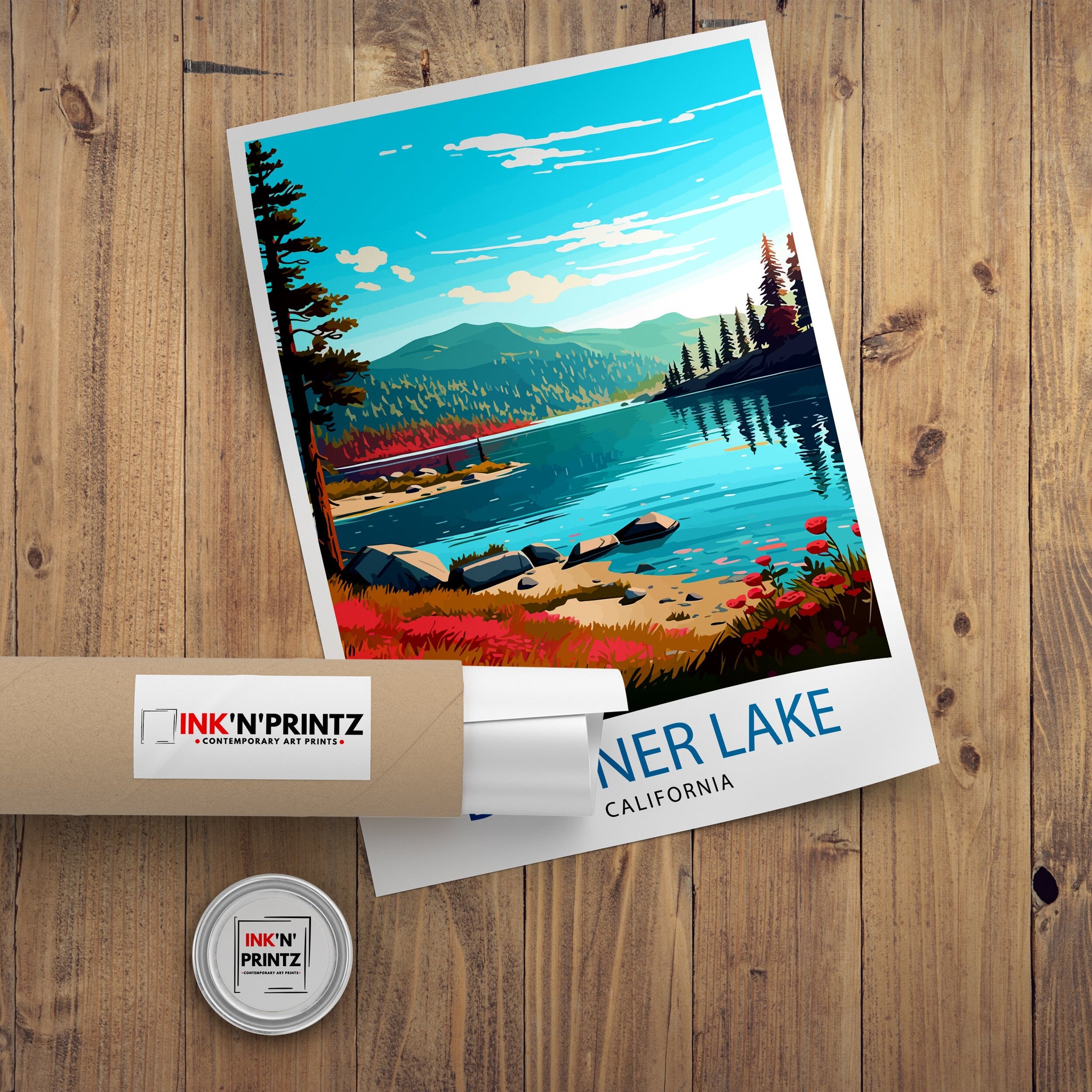 Donner Lake California Travel Print| Donner Lake Wall Decor, Donner Lake Home Living Decor Donner Lake Illustration Travel Poster Gift